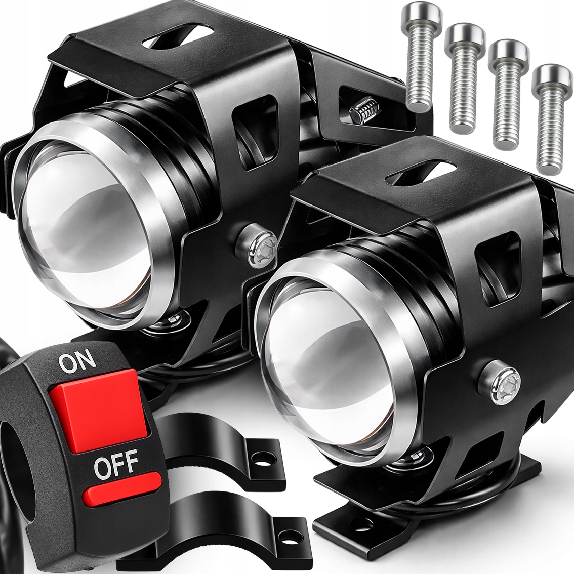 Halogeny Led Motocyklové 3000lm Čočka Protimlhové lampy Spínač