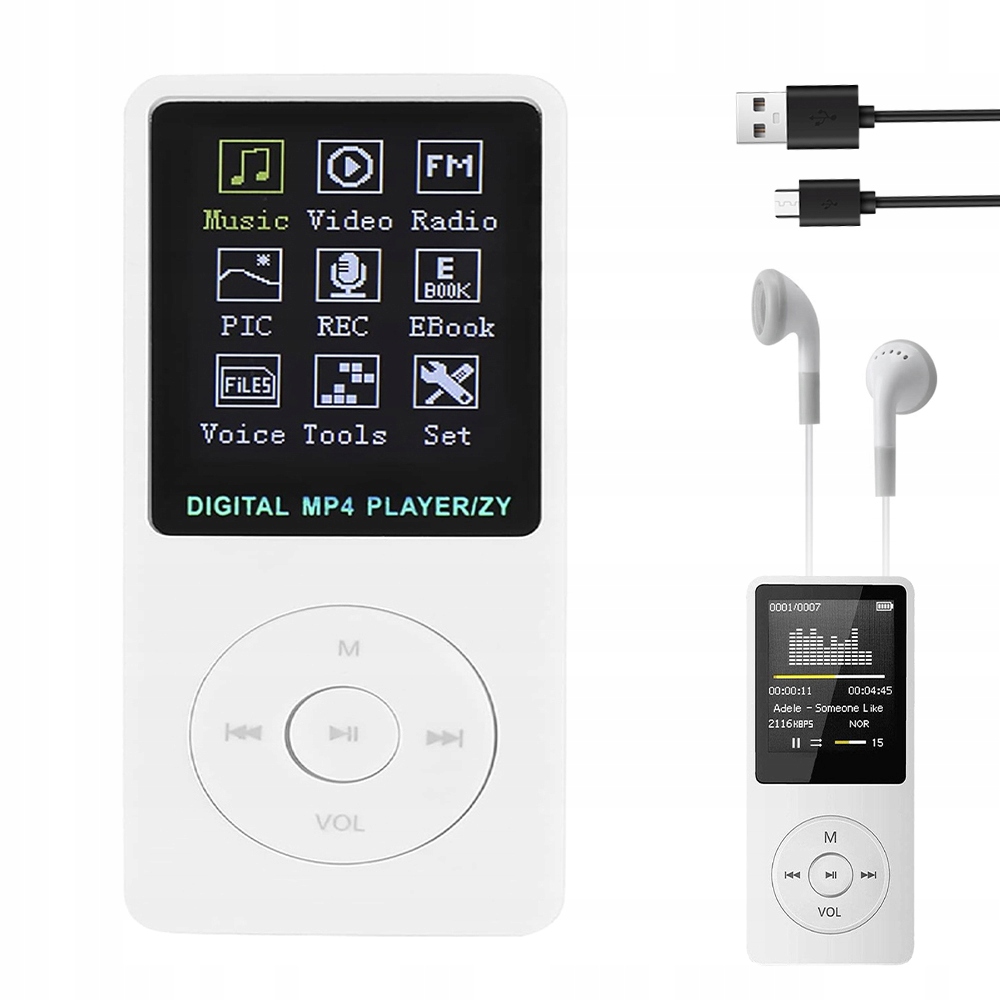 ODTWARZACZ MP3 16 GB MEDIA MP4 REJESTRATOR RADIOWY FM OBSŁUGA KART TF DO 128 GB