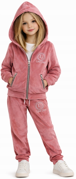 041 Komplet dresowy dla dziewczynki dres welurowy dusty pink rozm 158