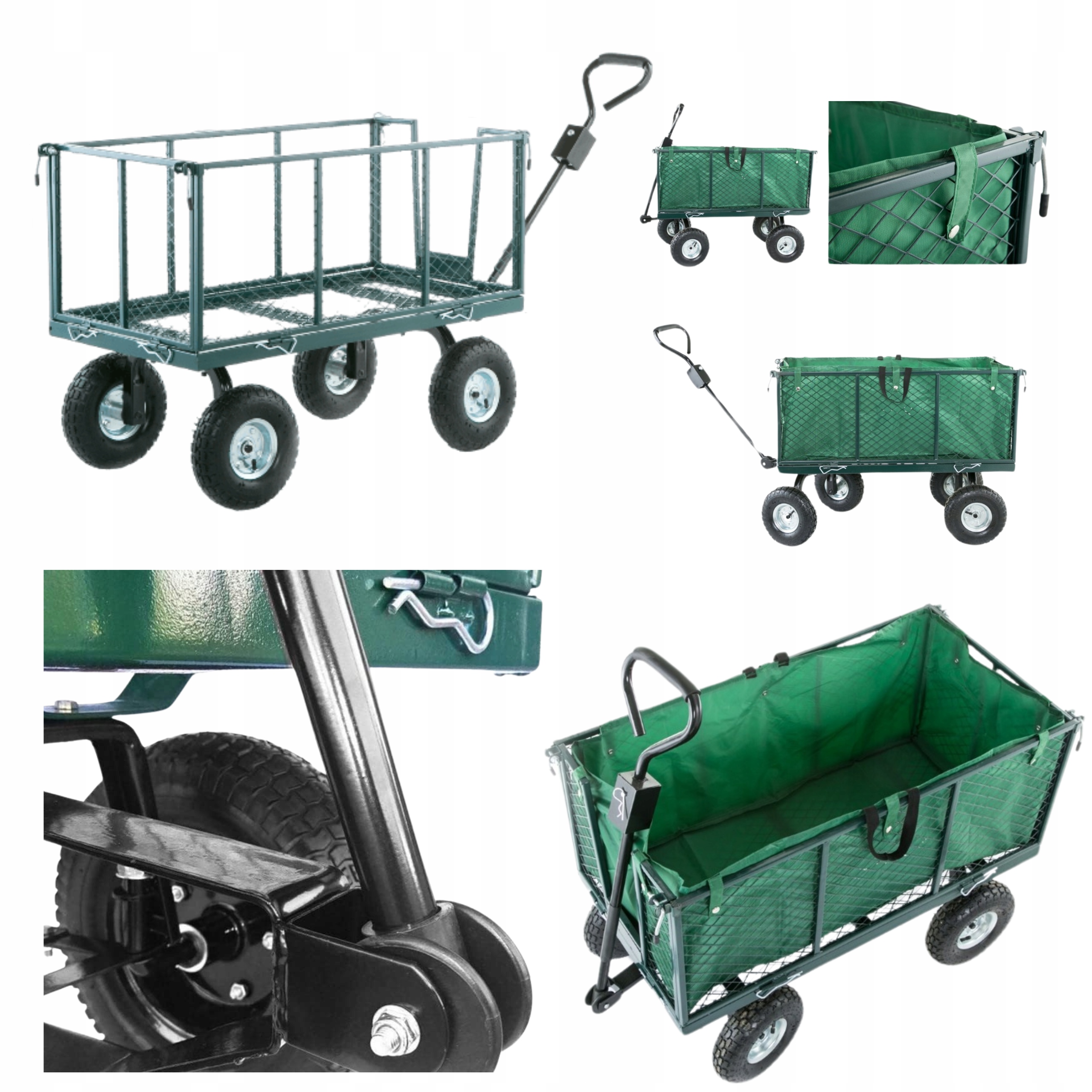 Wózek Taczka Ogrodowy Przyczepka Ogrodowa 250 L Ocynkowany Zielony 300kg