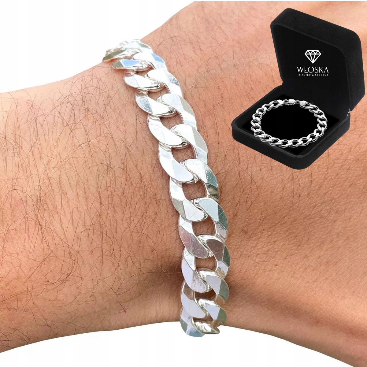Silný stříbrný náramek pro muže Stříbro pr.925 Náramek 12mm/20cm Pancíř