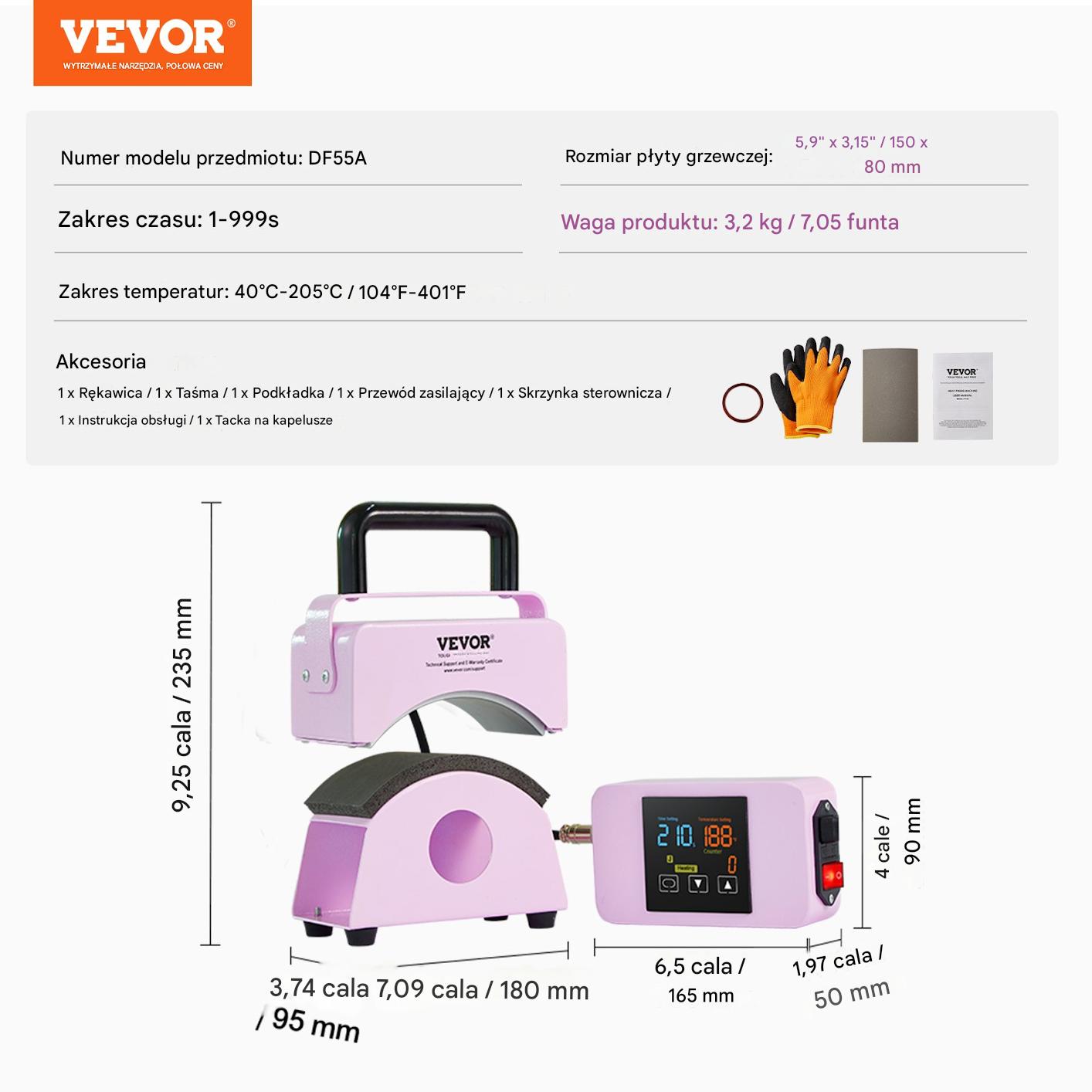 Mini Prasa Termiczna Fioletowa Marka Vevor