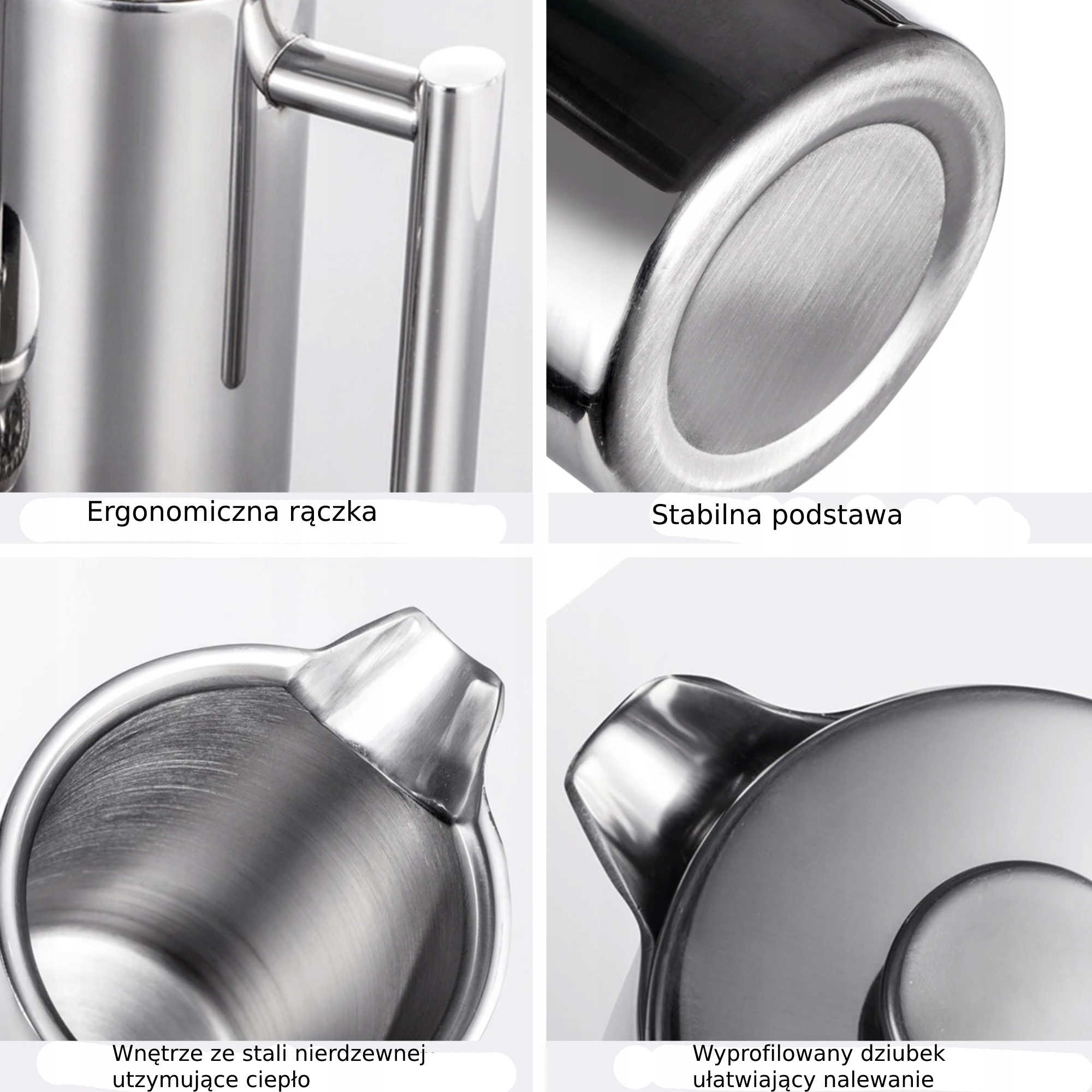 ZAPARZACZ DO KAWY TŁOKOWY STAL 1000ML FRENCH PRESS DZBANEK DO ZIÓŁ KAWIARKA Pojemność (w filiżankach) 8