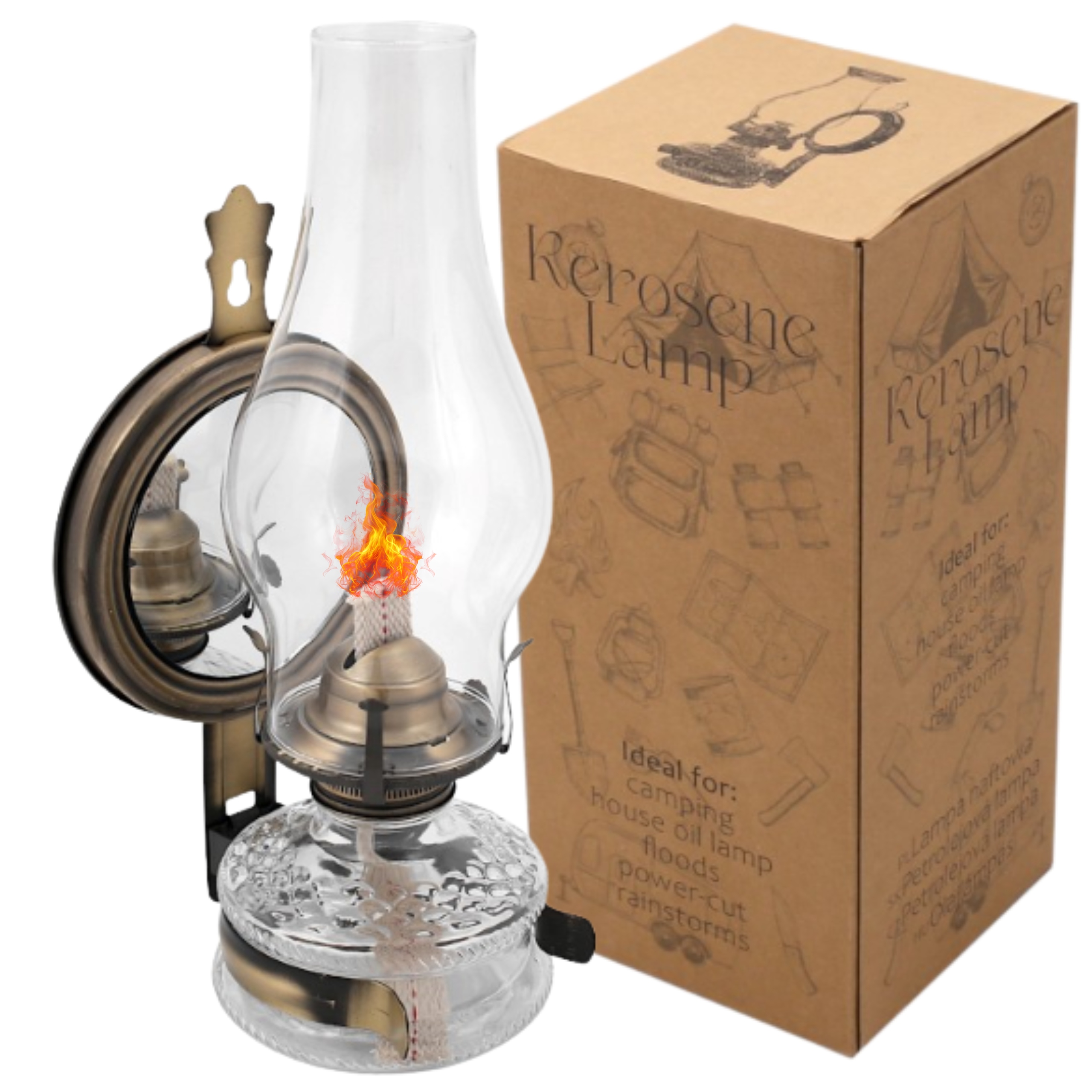 Olejová petrolejová lampa se zrcadlem stará mosaz Klasická Retro Loft 31 cm