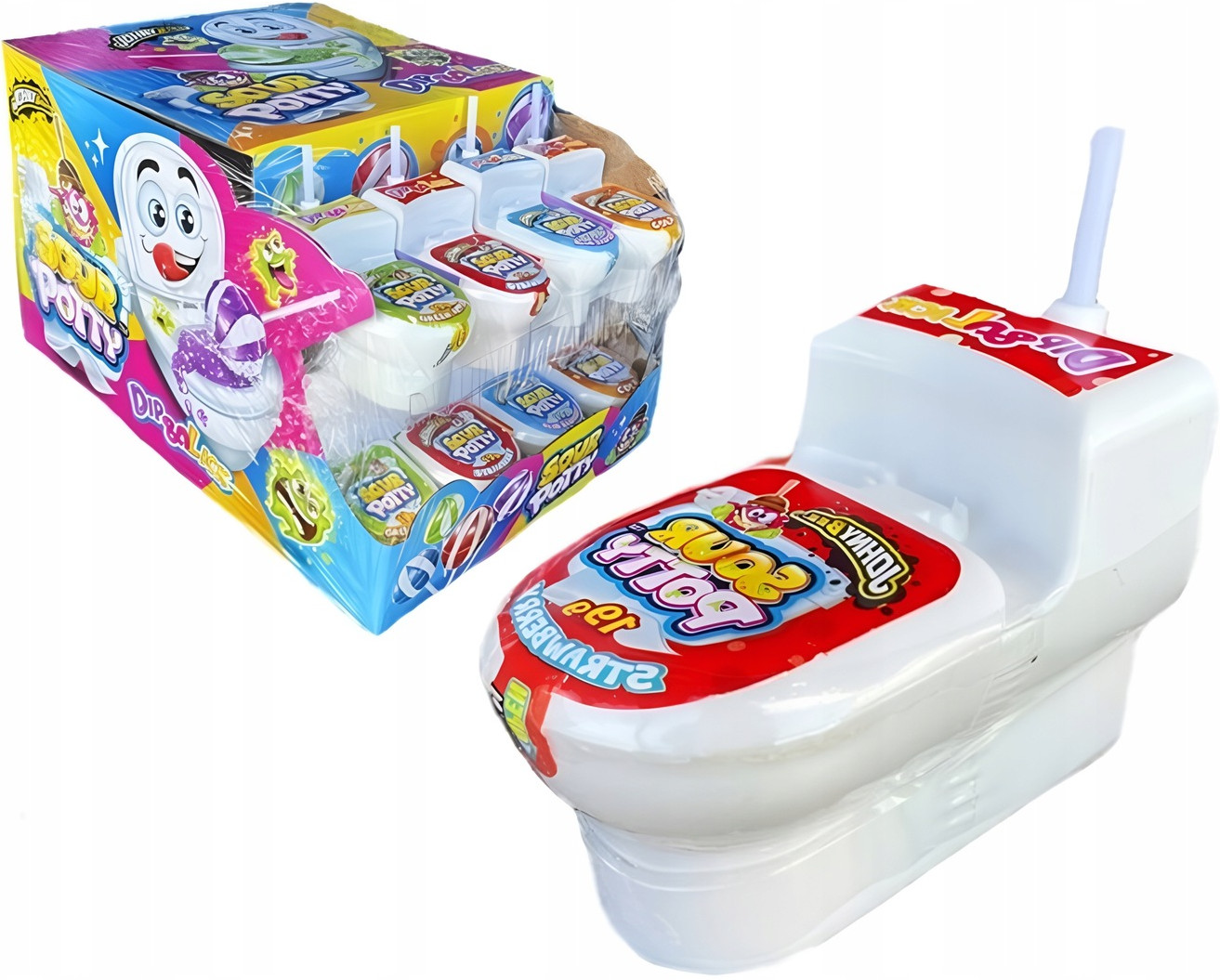 Levně Johny Bee Sour Potty Wc Toaleta Lízátko s práškem na mazání 19 g 24 kusů