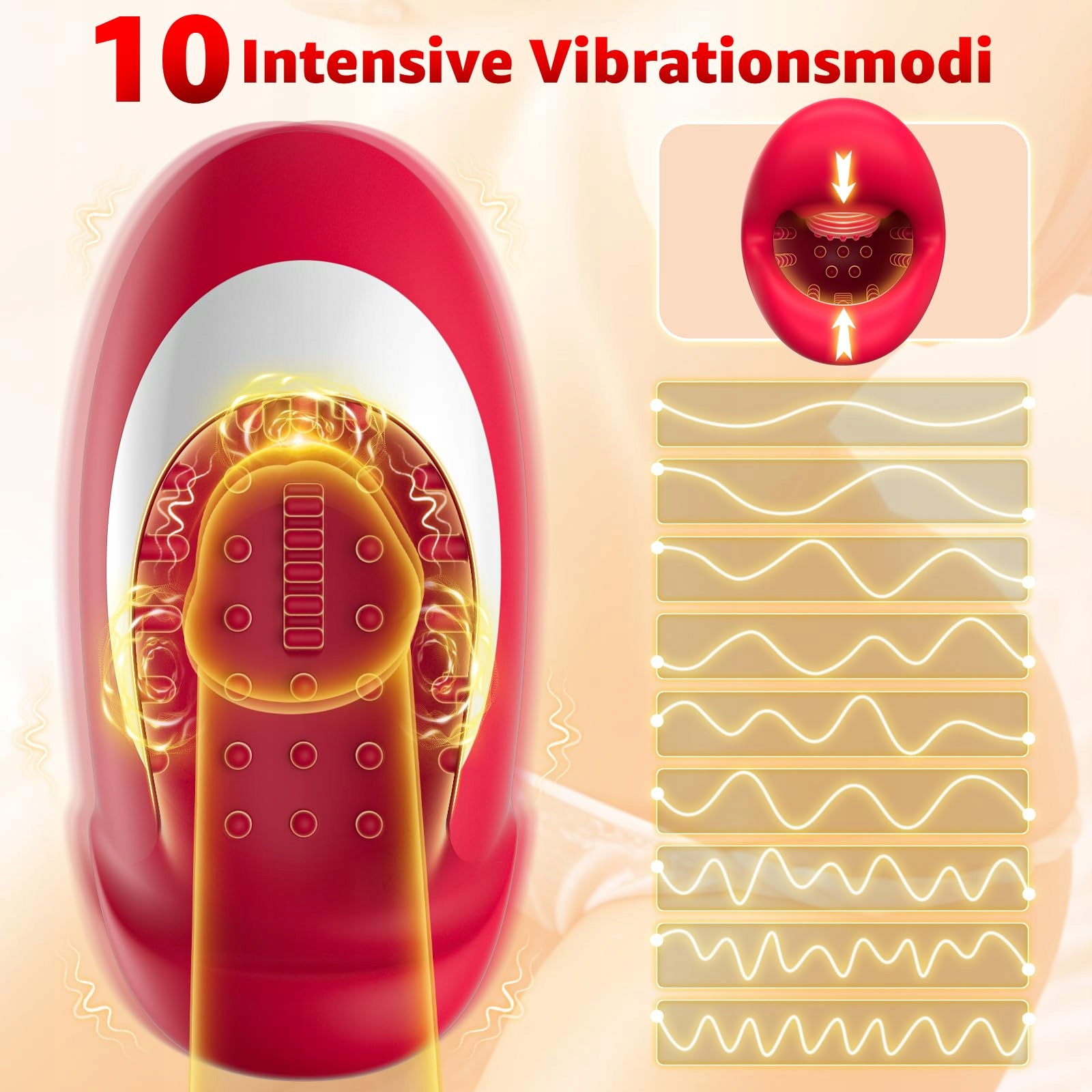 Masturbator 10 trybów wibracji, 3 silniki, stymulator 360° — miniatura 3
