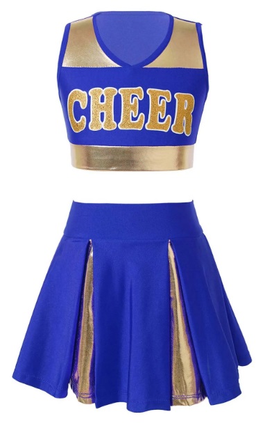 Kostým Roztleskávačky Šaty Sada Top Sukně Zlatá Modrá 158/164