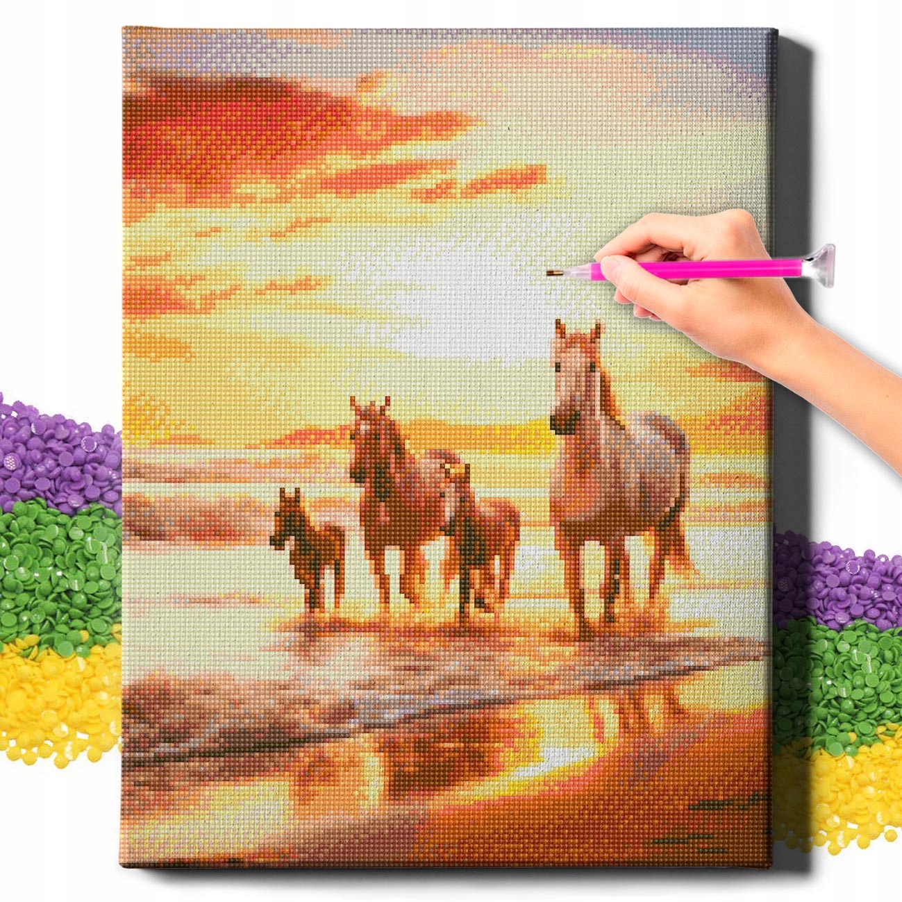 Diamond Painting 5D s Ramou Výšivka Diamantový Velký Koně Mozaika 40x50 cm