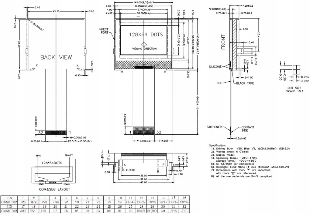 ART LCD graficzne 128x64-E COG LED b/l-K/W 3.3V Producent AVD