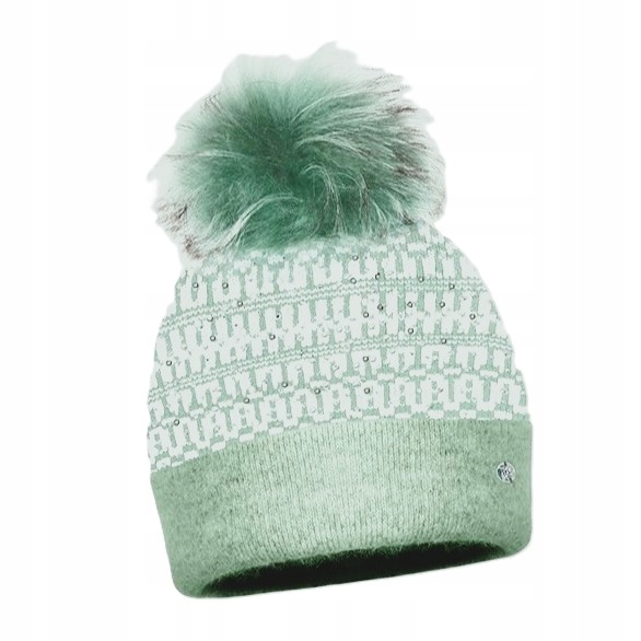 Dámská Čepice s bambulkou, Přírodní Mýval, Angorské Flitry, Mátově pl