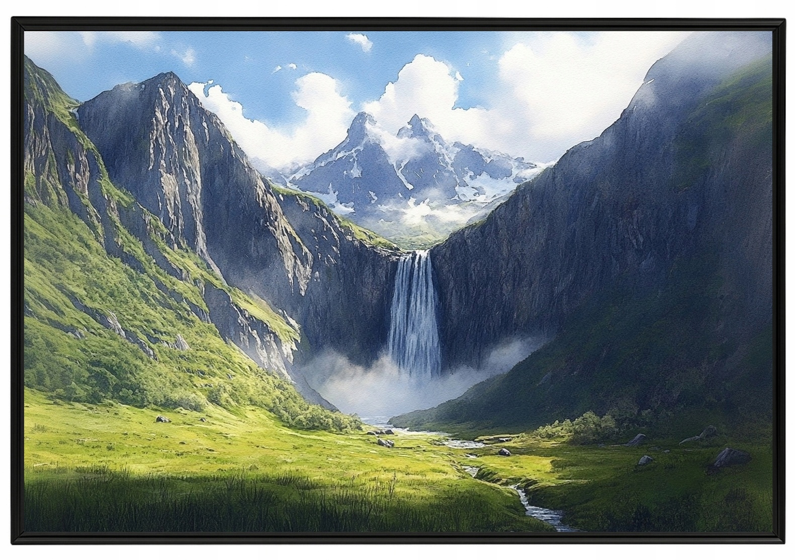 Plakát Rámeček Aluminium Krajina Hory Vrcholky Panorama Vodopád Řeka 60x40