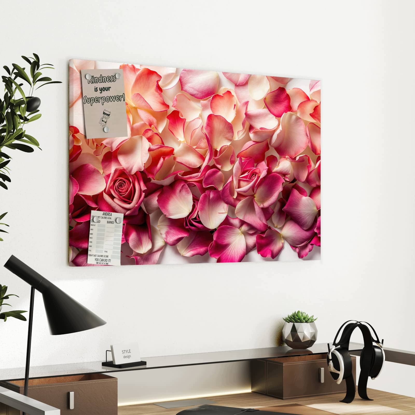 Magnetická tabule Okvětní lístky růže Hra barev 60 × 40 cm