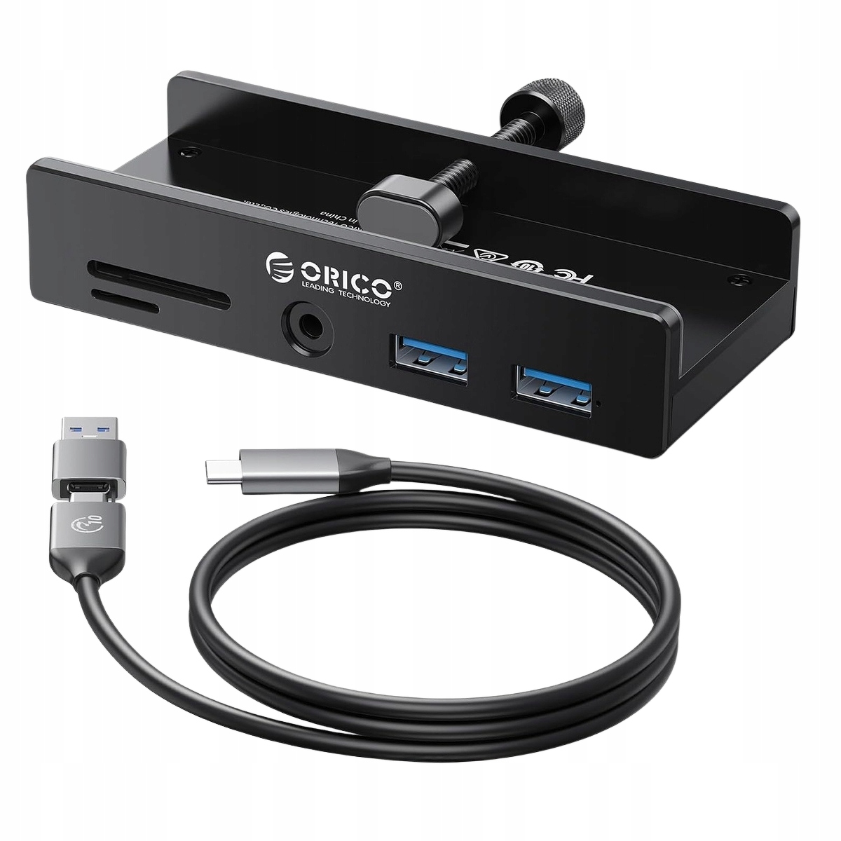 Orico Usb-c hub 5Gbps aktivní, šroubovací, 2x Usb-a, čtečka Sd, minijack