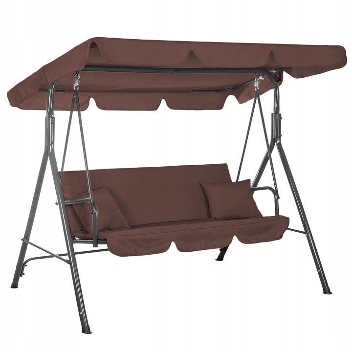 Huśtawka Ogrodowa 3 osobowa Brązowa z Daszkiem Bujana 139x49cm Wolnostojąca