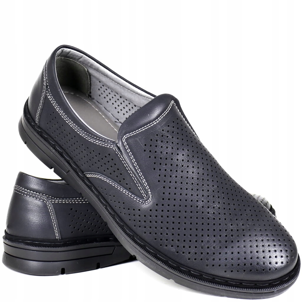 Černé Pánské Polobotky Mokasíny, Nazouvací, Perforované, Prodyšná Stélka, Kůže
