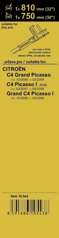 Wycieraczki PŁASKIE ZESTAW (PIN) 810 + 750 mm Rodzaj zasilania pneumatyczne