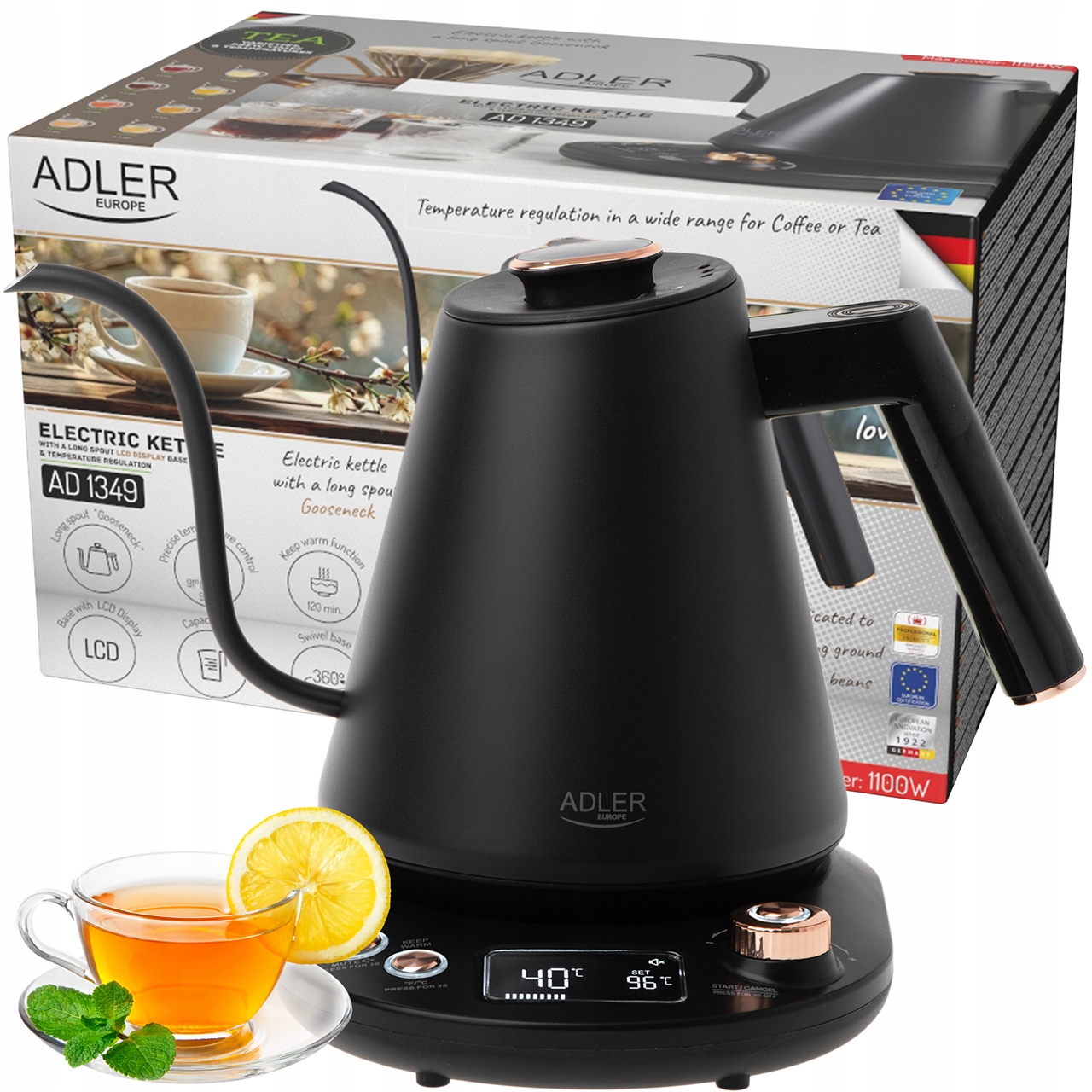 Czajnik Elektryczny Bezprzewodowy Regulacja i Podtrzymywanie °C 2000W Led