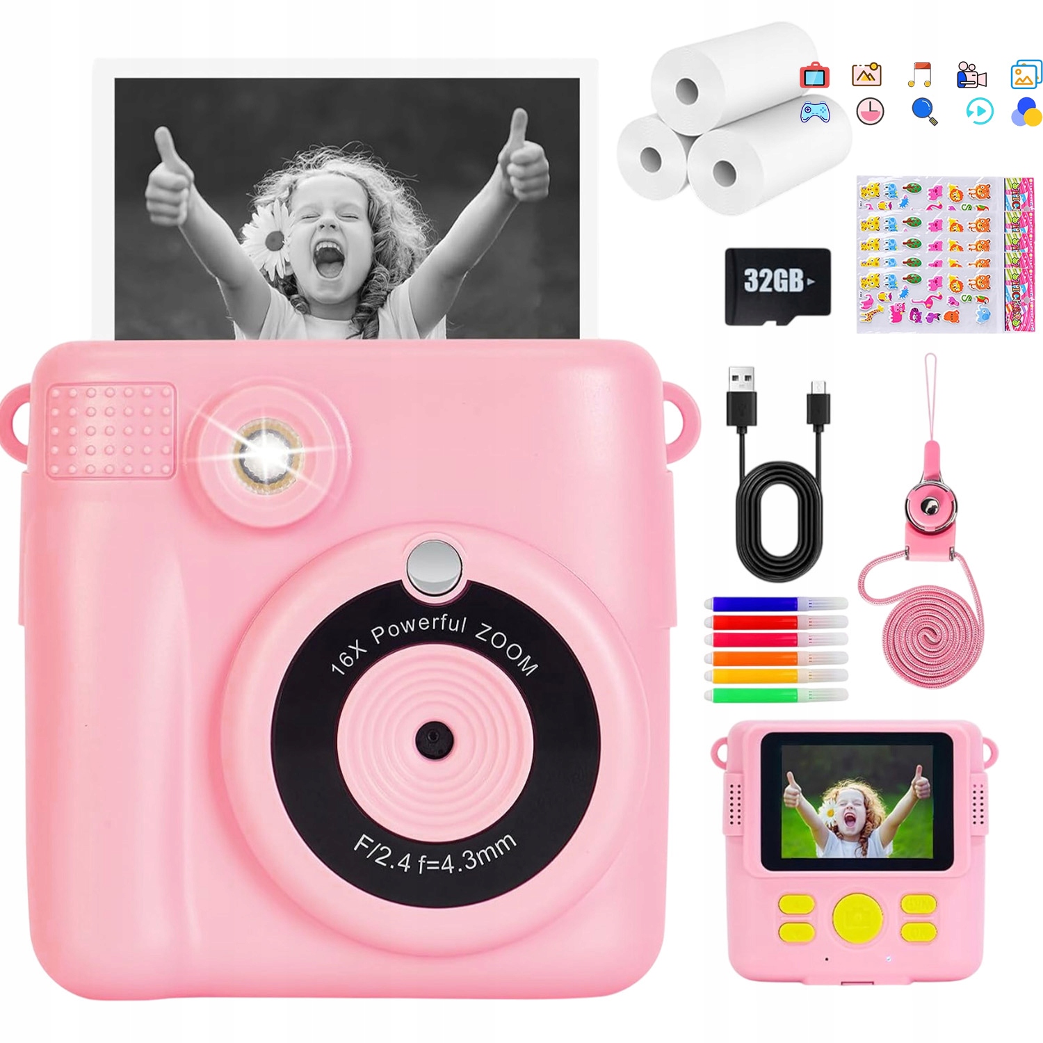 Mini digitální fotoaparát 32G pro děti s okamžitým tiskem náplní, sada