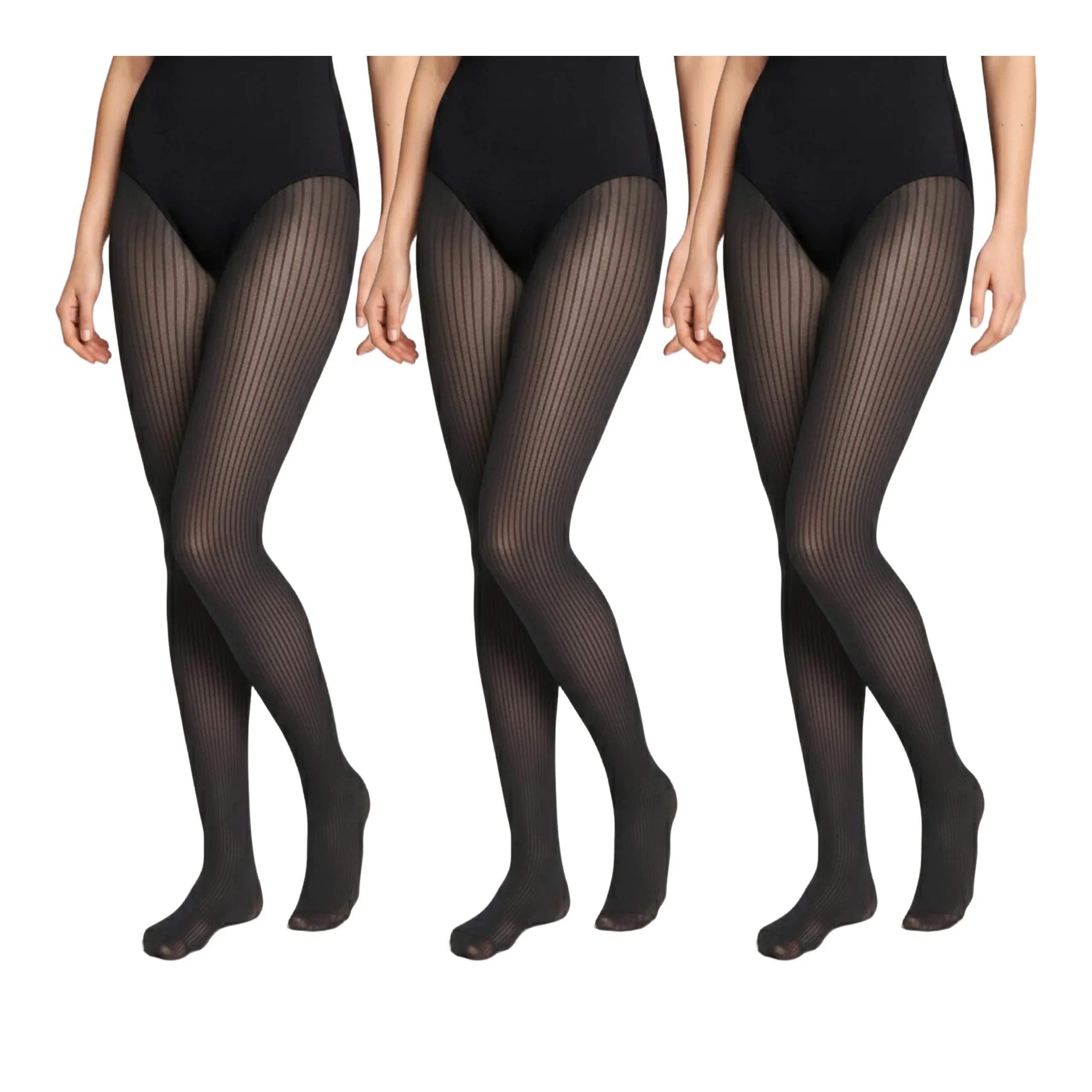 3 páry Punčocháče z mikrovlákna 70 den pruhované 1944 Rib Legs 3x Černá 4-L