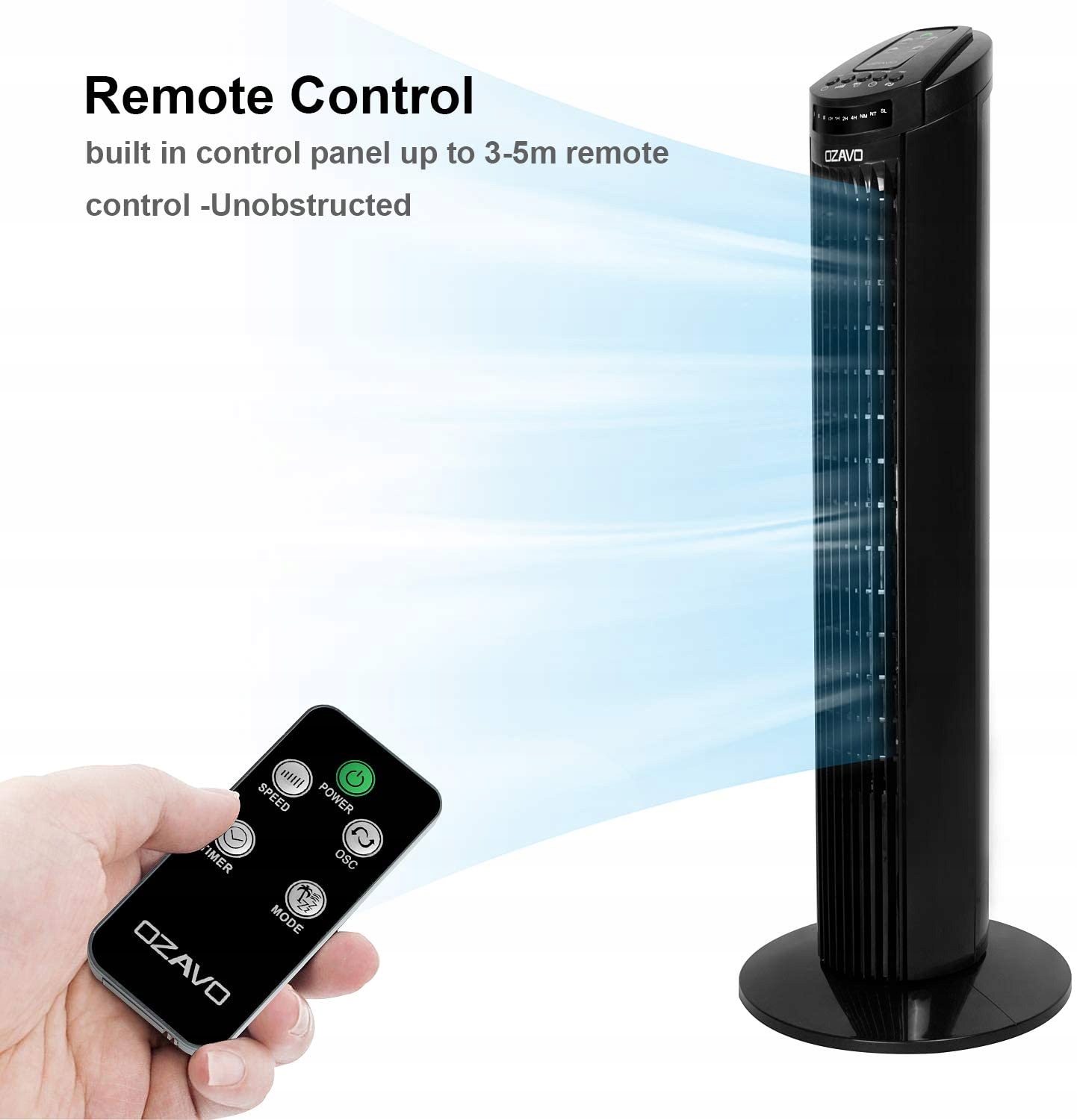 Wentylator kolumnowy OZAVO czarny 74cm + PILOT Model oz200