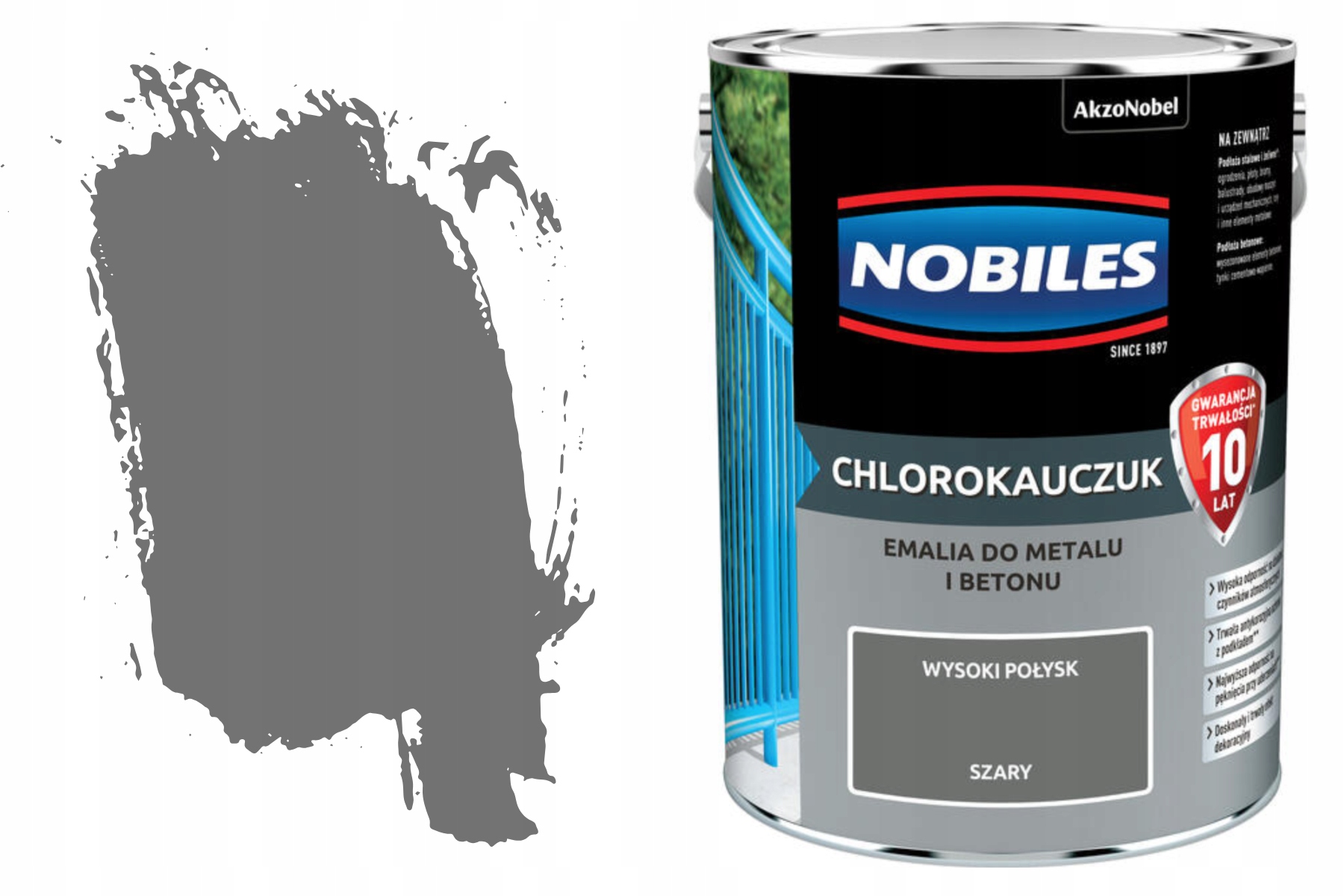 Farba do Metalu Drewna Szary Antykorozyjna Na Rdzę 5L Chlorokauczuk