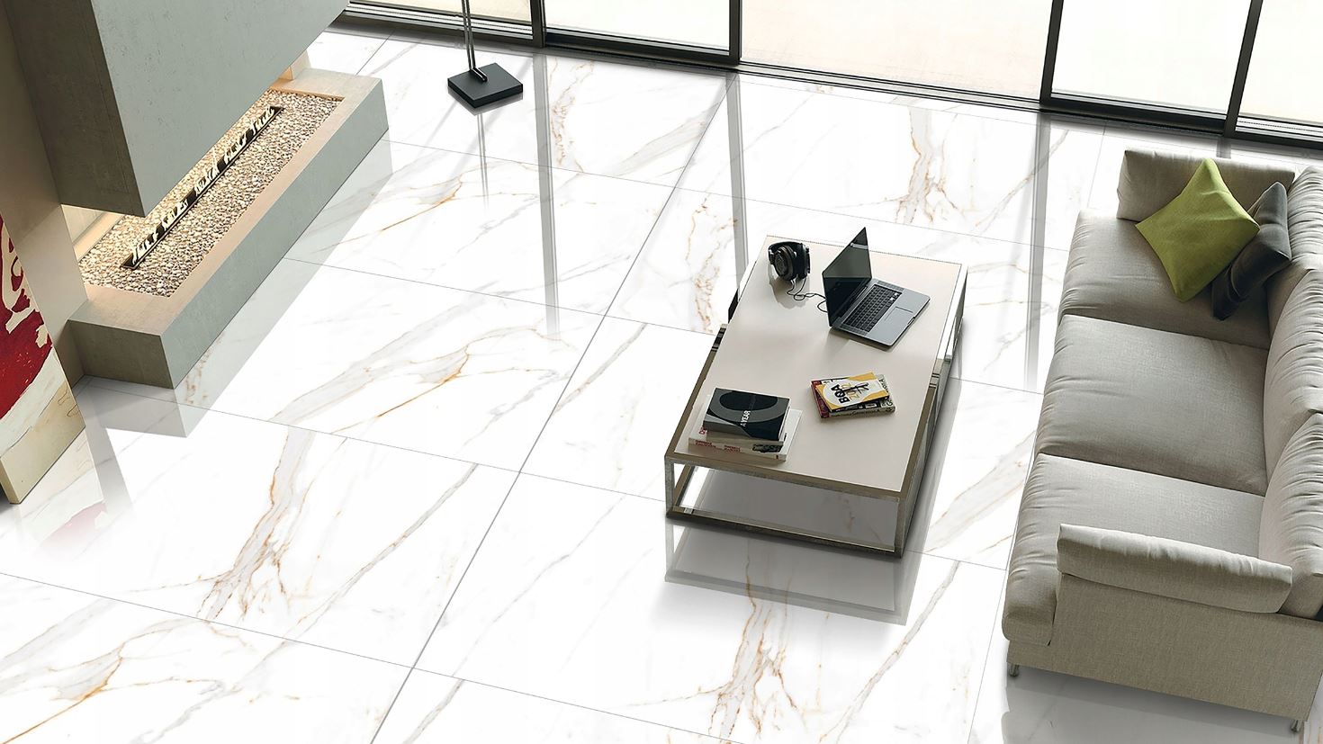 PŁYTKI BIAŁE ZÓŁTA ZYŁKA NIĆ BŁYSZCZĄCE PODŁOGOWE ŚCIENNE 60X120 1,44m2 Typ gres