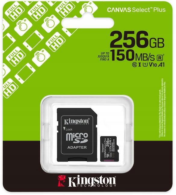 Kingston Canvas Select Plus microSDXC C10 Uhs-i 256GB microSD paměťová karta