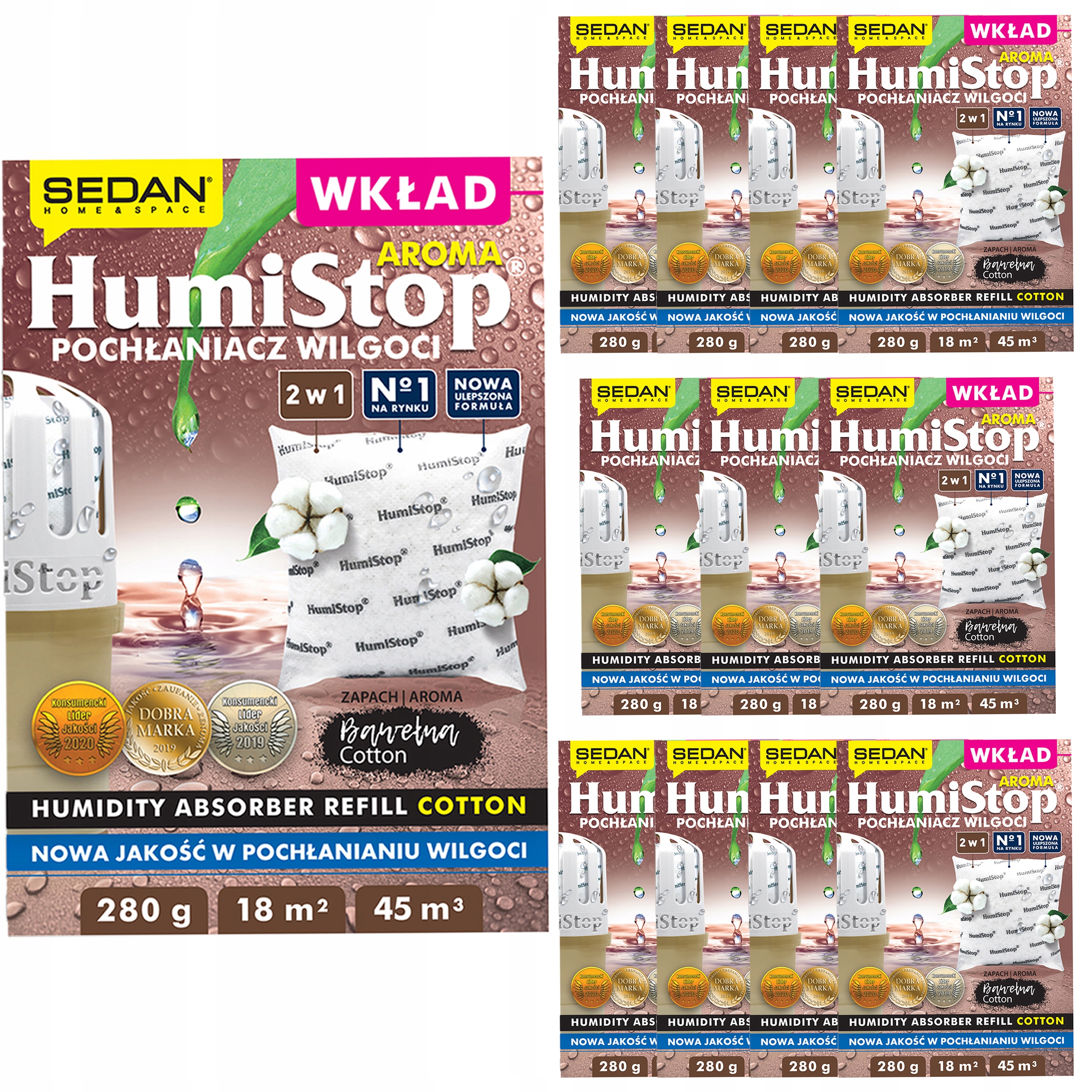 12 x Humistop Náhradní náplň do pohlcovače vlhkosti 280 g Vůně Bavlna Atest
