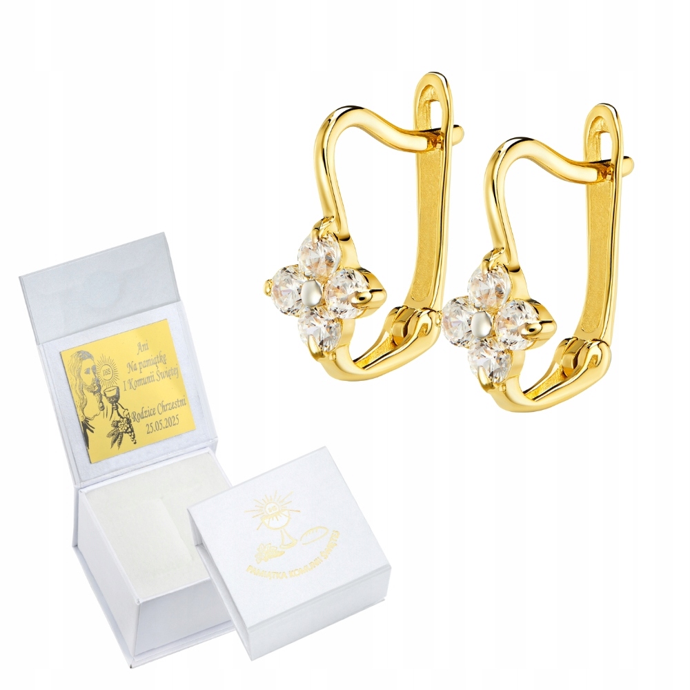 Zlaté Náušnice Na Svaté Přijímání 585 Květinky Anglické Zapínání Křest Gravírování