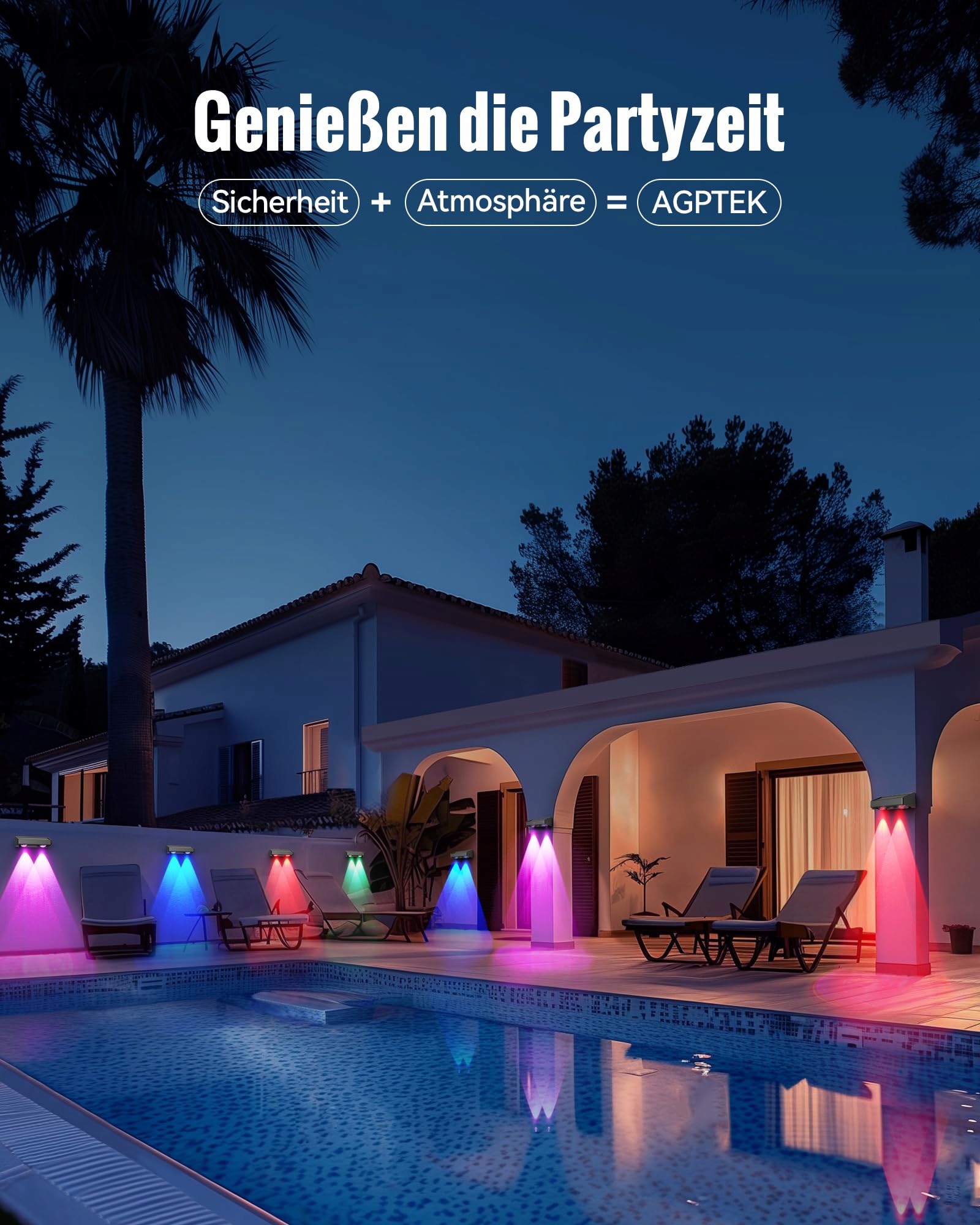 AGPTEK Lampy Solarne Zewnętrzne 5 Trybów 8 Kolorów RGB IP65 4 Sztuki — miniatura 5