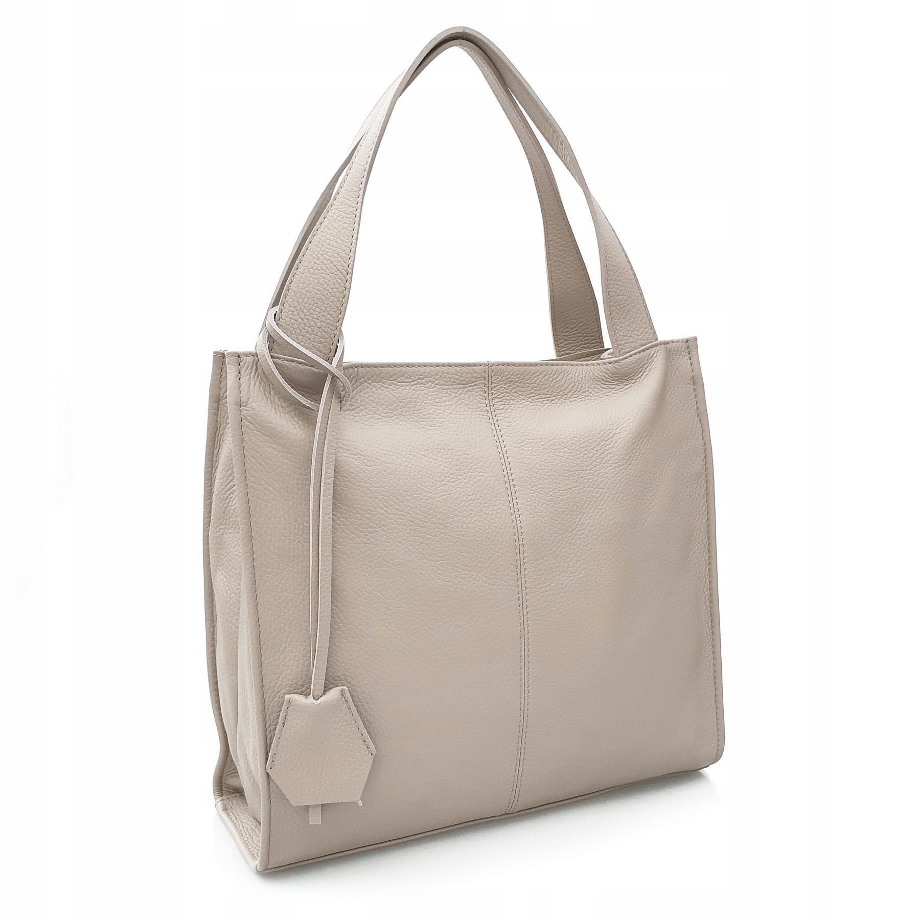 Vera Pelle torebka damska skórzana shopper klasyczna na ramię J.beżowa