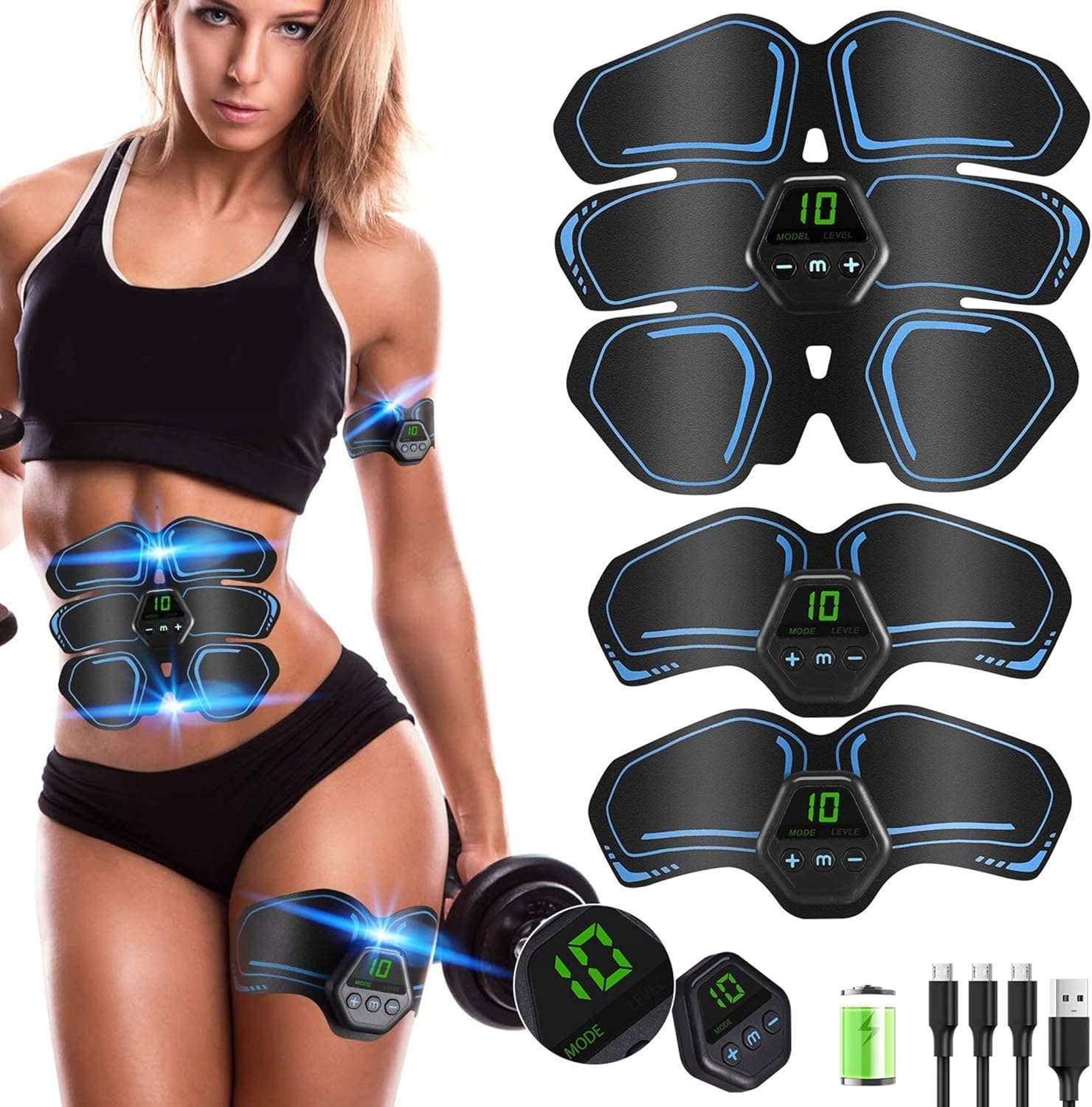 Uihol Ems Trener Mięśni Brzucha z LCD, 10 Trybów, 20 Intensywności, Usb