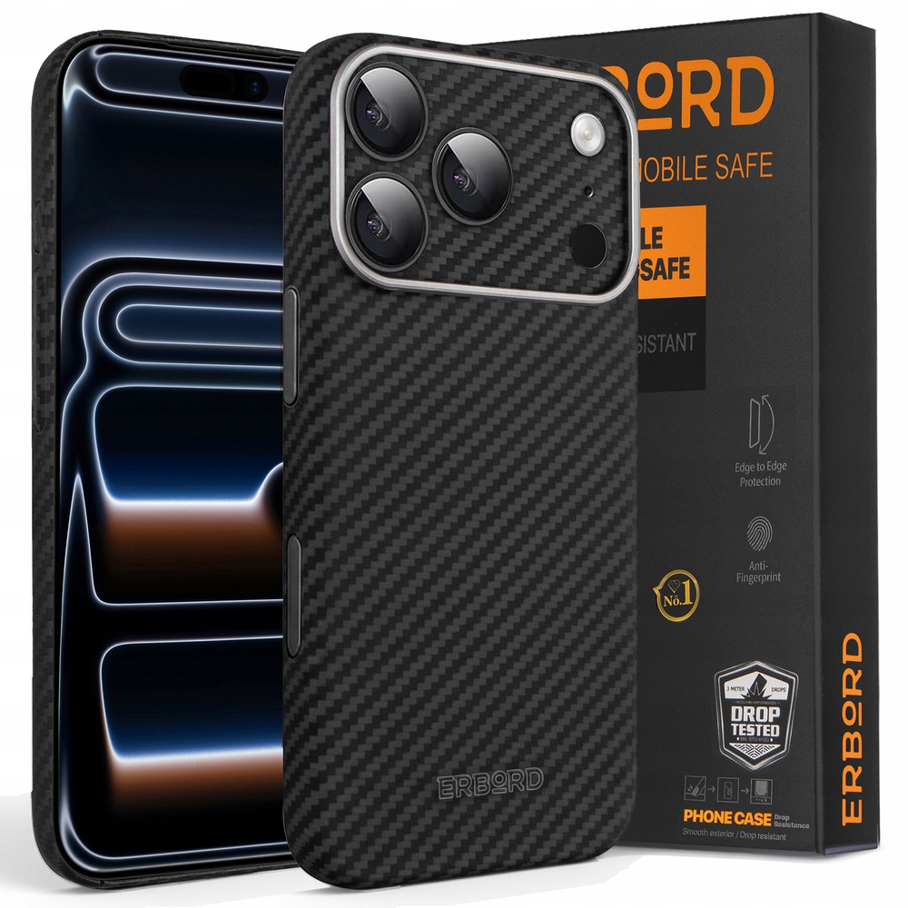 Pouzdro pro iPhone 17 Pro Erbord Full Kevlar Aramidové pouzdro, zadní kryt pro MagSafe