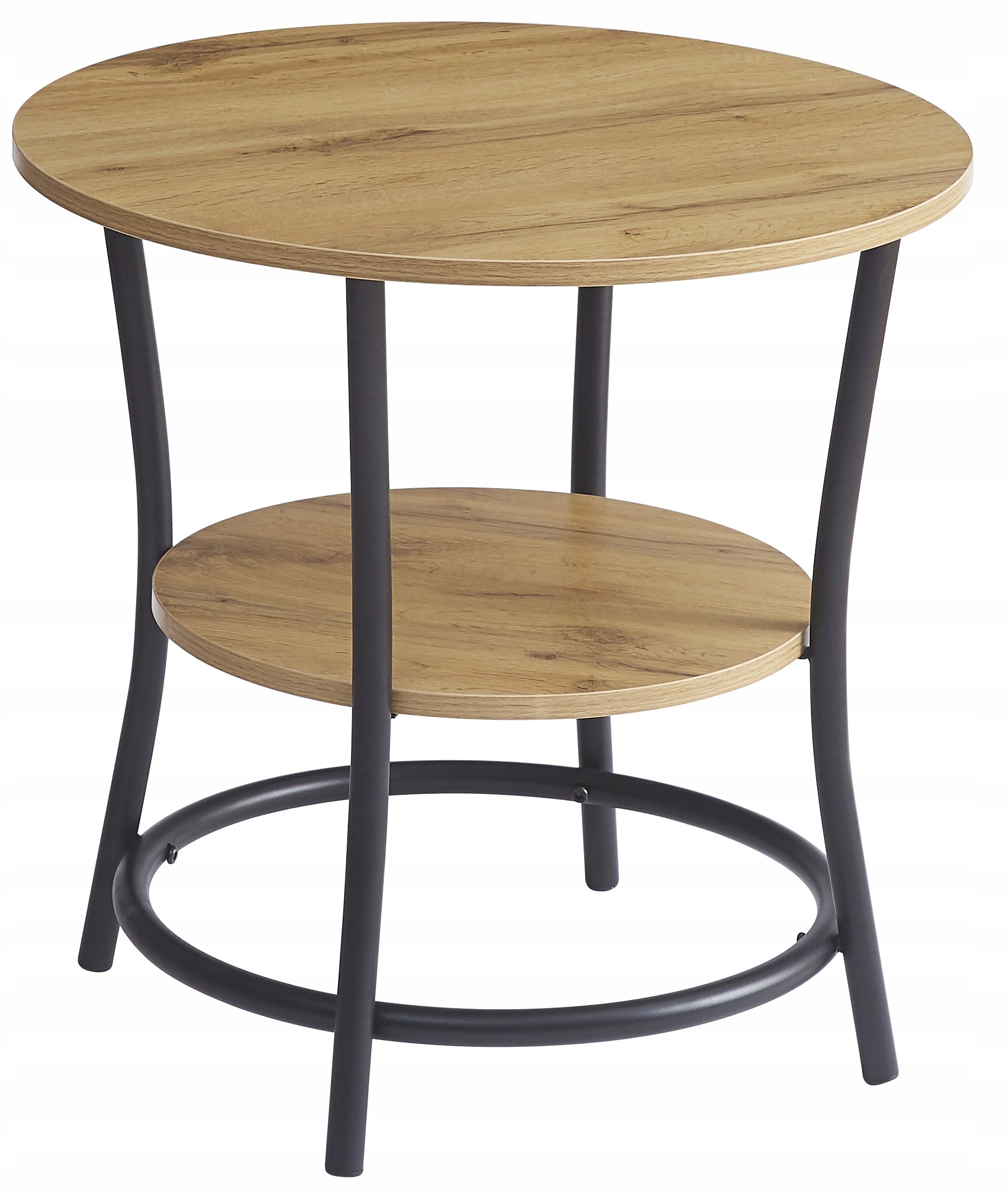 Kávový Stolek Kulatý S Poličkou Loft Industriální Dub fi 56 cm