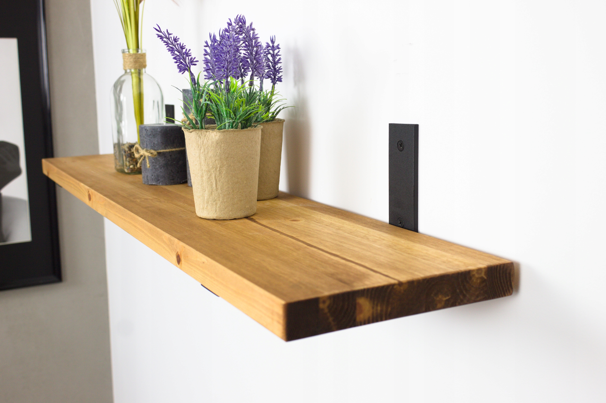 Dřevěná police Loft, závěsná, kovová, do kuchyně, do obývacího pokoje, 30 cm x 15 cm