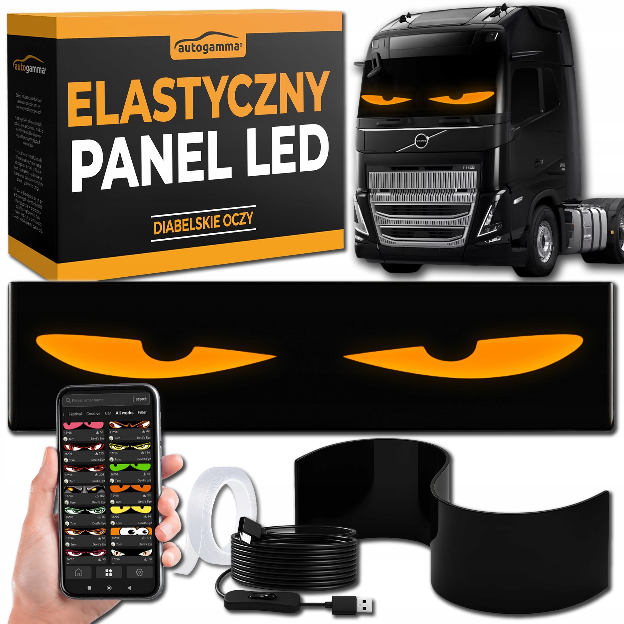 Automobilová lampa do auta Led pásek Ďábelské oči 59x12 cm Nákladní auto Tir
