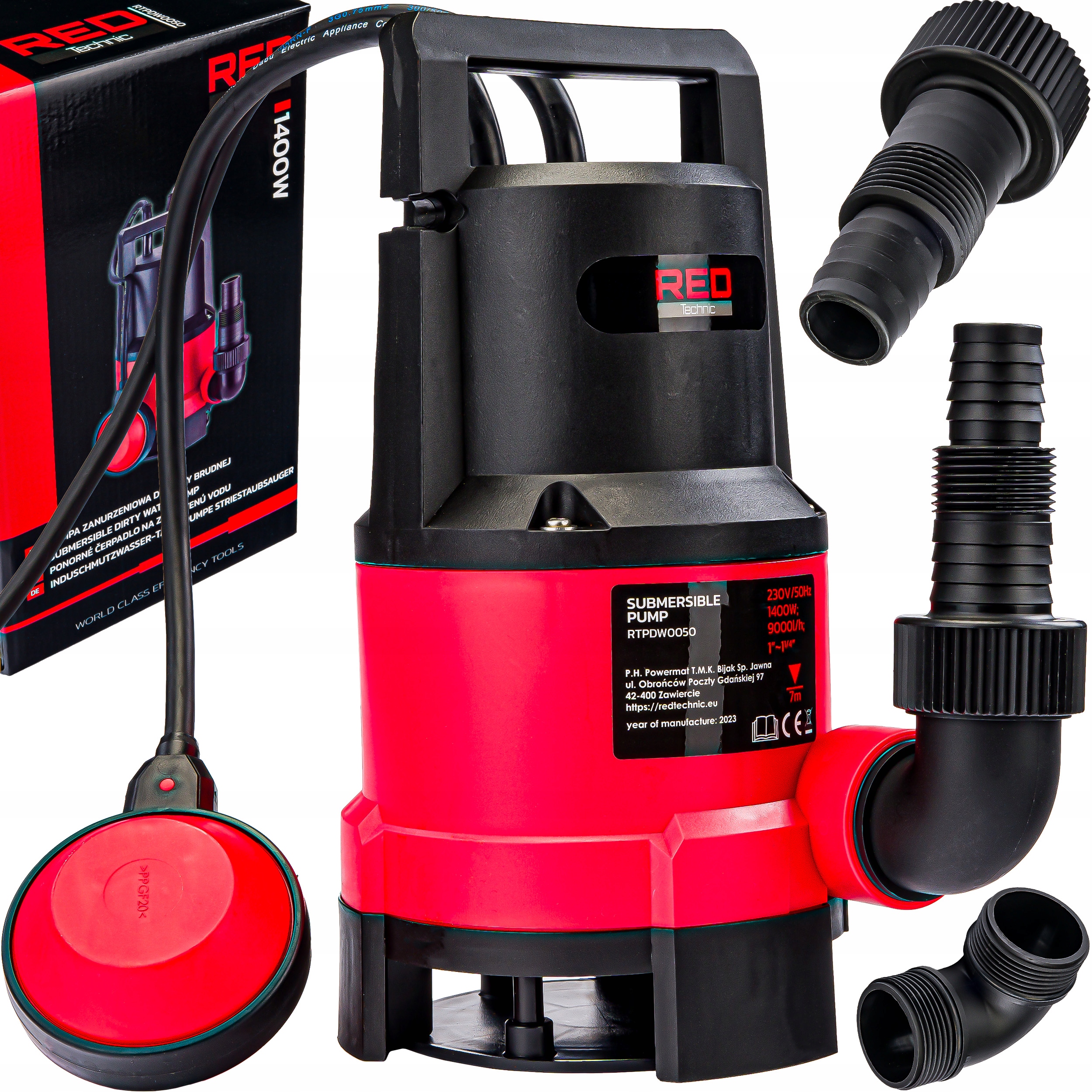 Pompa Zatapialna Do Wody Czystej Brudnej Deszczówki z Pływakiem 1400W