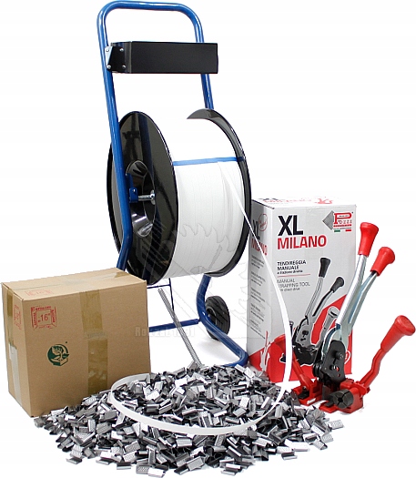 ZESTAW PAKOWY taśma PP 16mm zapinki blaszane M16 paskowacz bandownica wózek