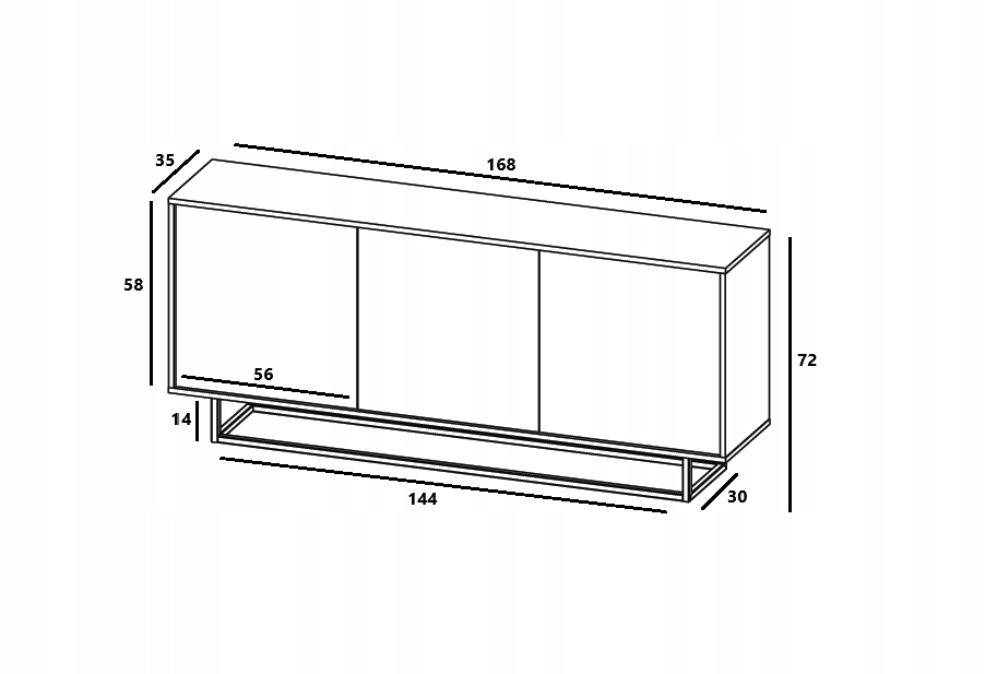 Komoda szafka RTV Loft czarny MAT 168cm wotan Głębokość mebla 35 cm