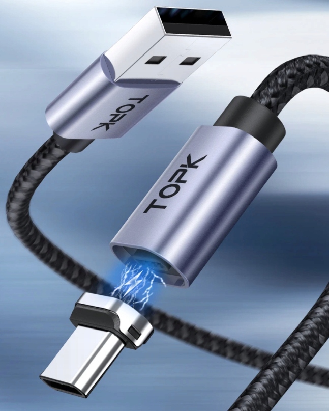Kabel magnetyczny 3w1 USB do USB C Lightning micro USB TOPK 2m fioletowy