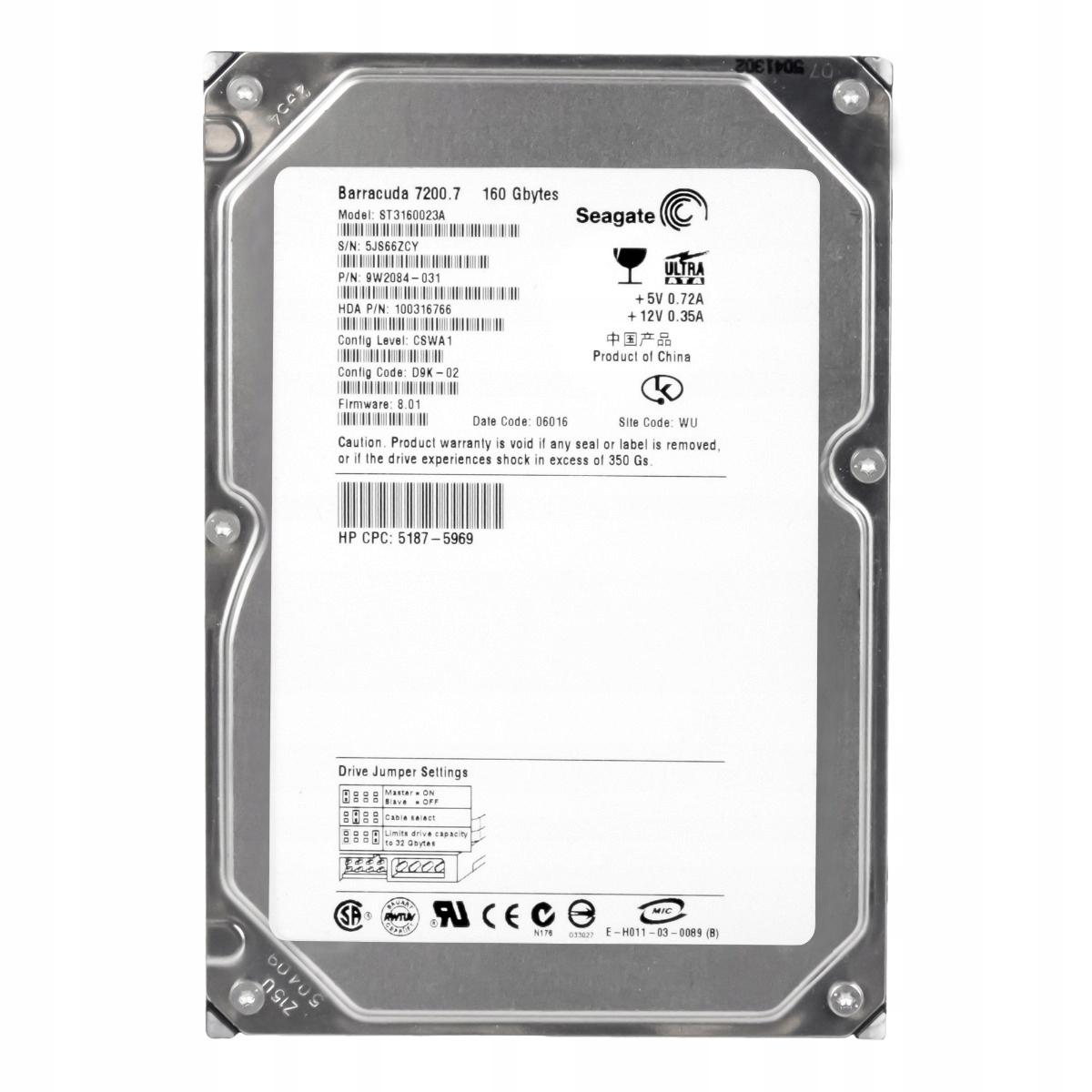 Hp 5187-5969 160GB 7.2K 8MB Ata 3.5'' ST3160023A