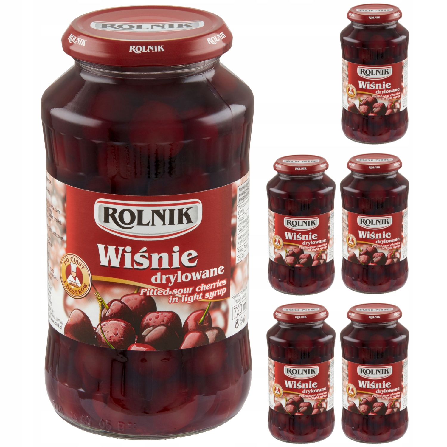Rolnik Wiśnie drylowane w lekkim syropie 6 x 720ml