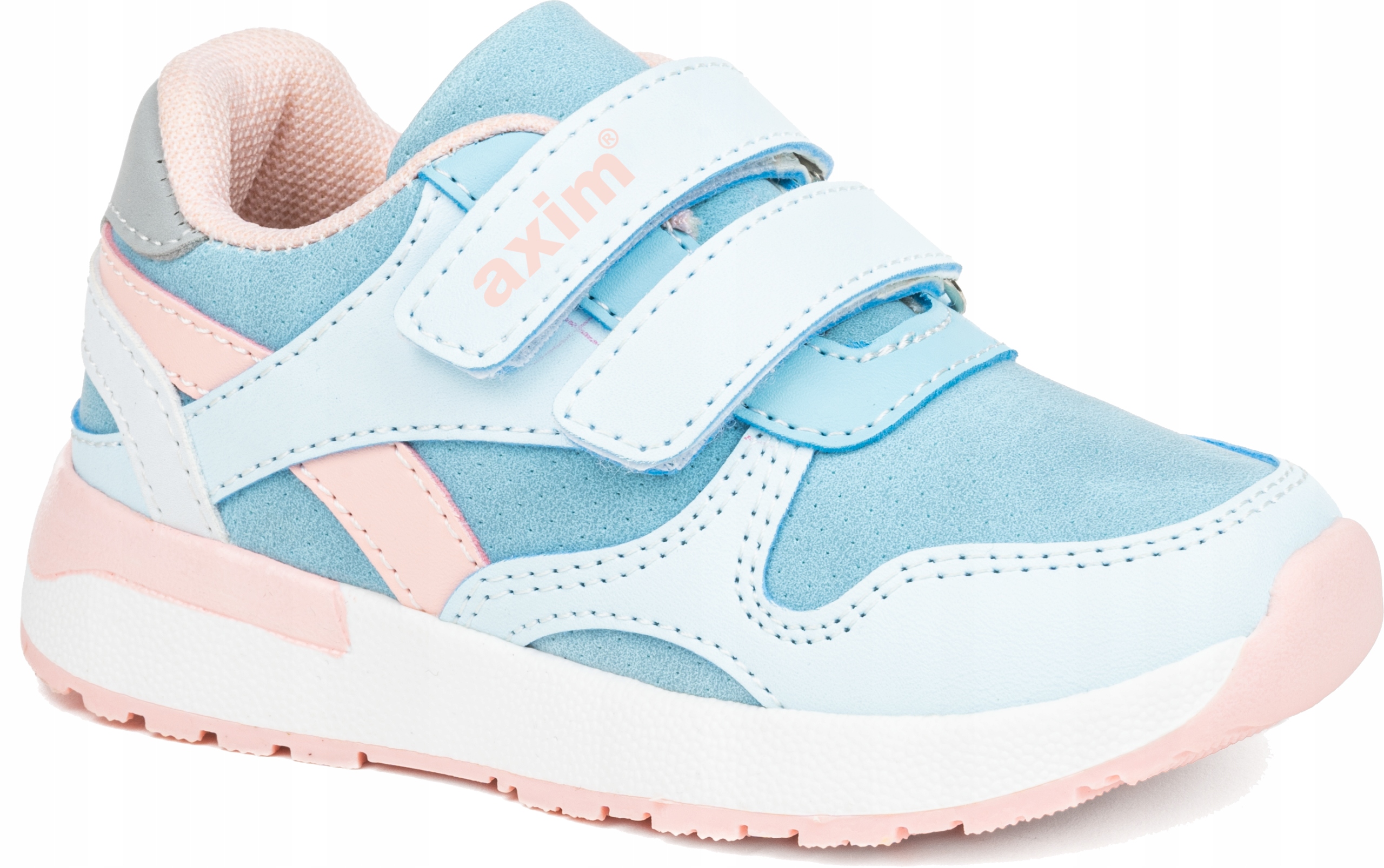 Trampki sportowe sneakersy w.SKÓRA dziewczęce niebieske róż Rzepy Axim 30
