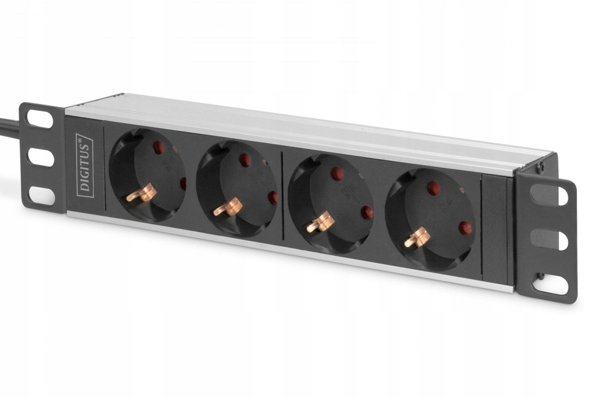 Listwa zasilająca do szaf 10" Rack 4xSchuko, 2m 1xUnischuko, 16A, alum