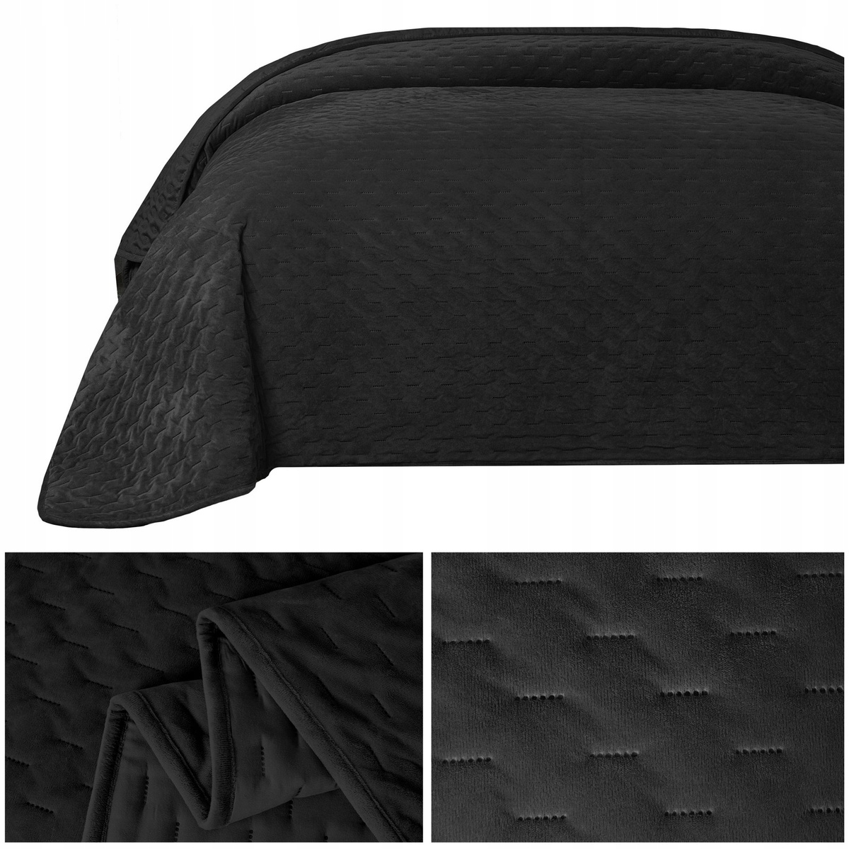 Přikrývka na postel 220x240 Prošívaná lisovaná Velurová Tommaso Černá