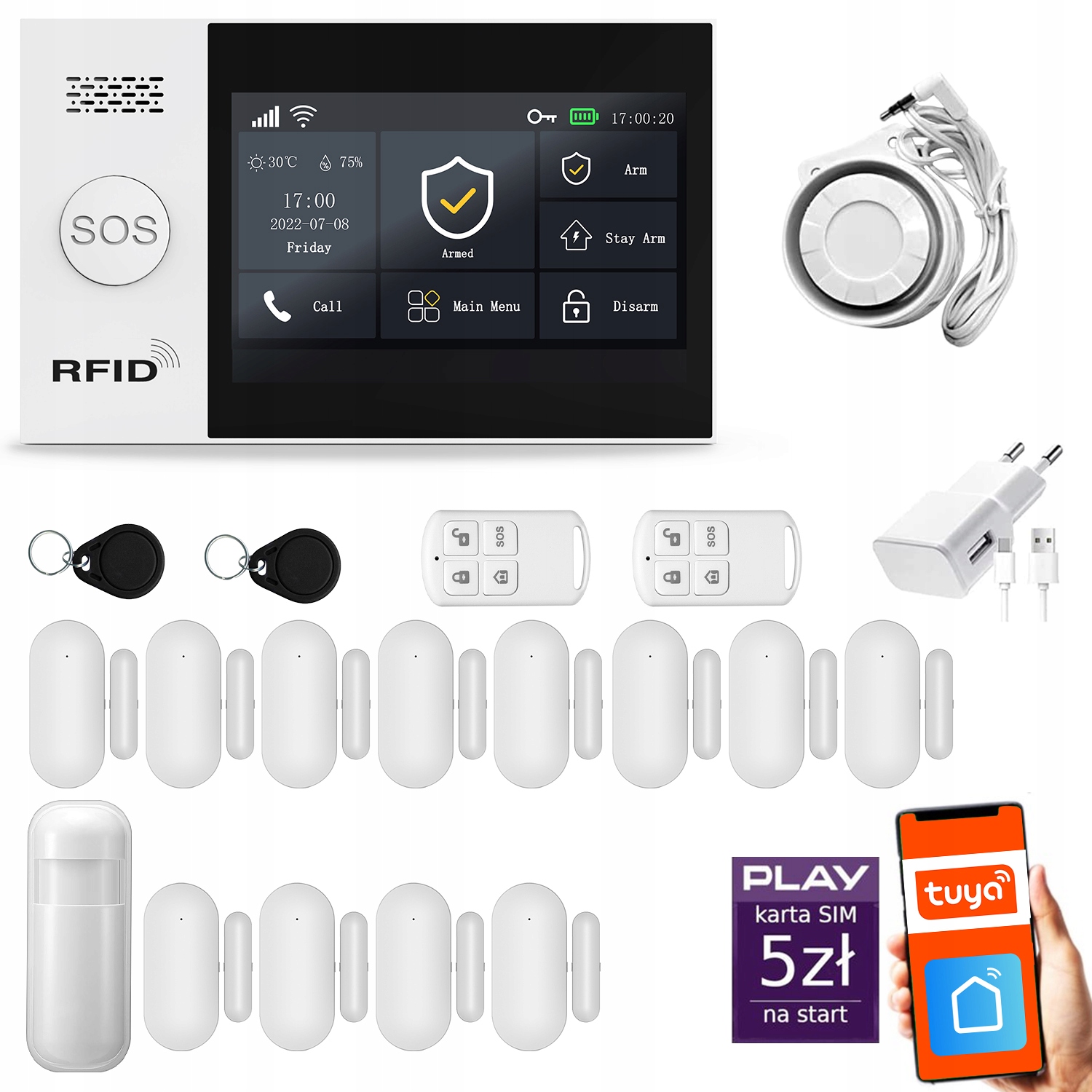 Bezdrátový alarm Gsm WiFi s aplikací Tuya, sada Huxgo HXA007