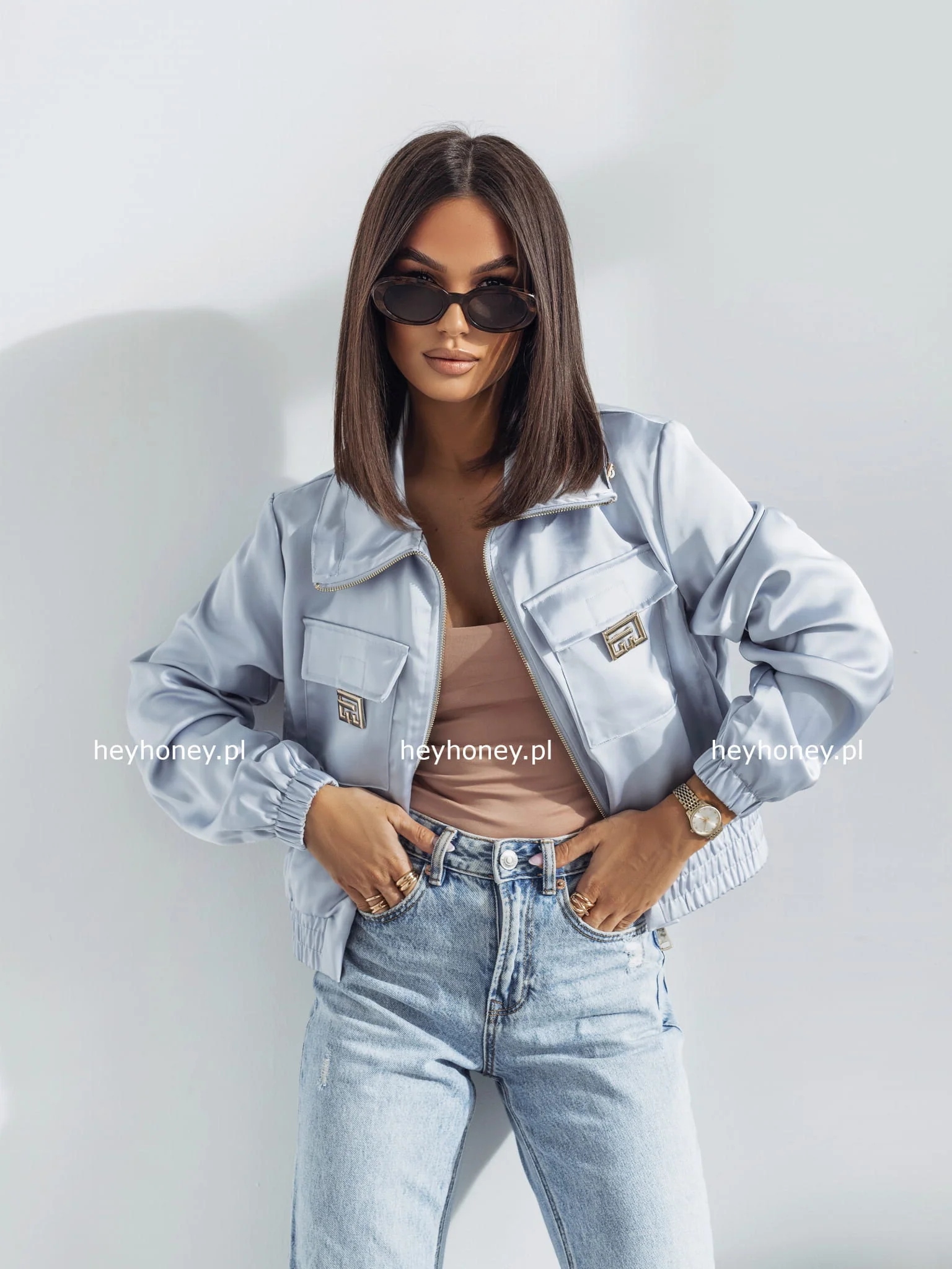 Saténová bunda Bomber Modrá Miley M