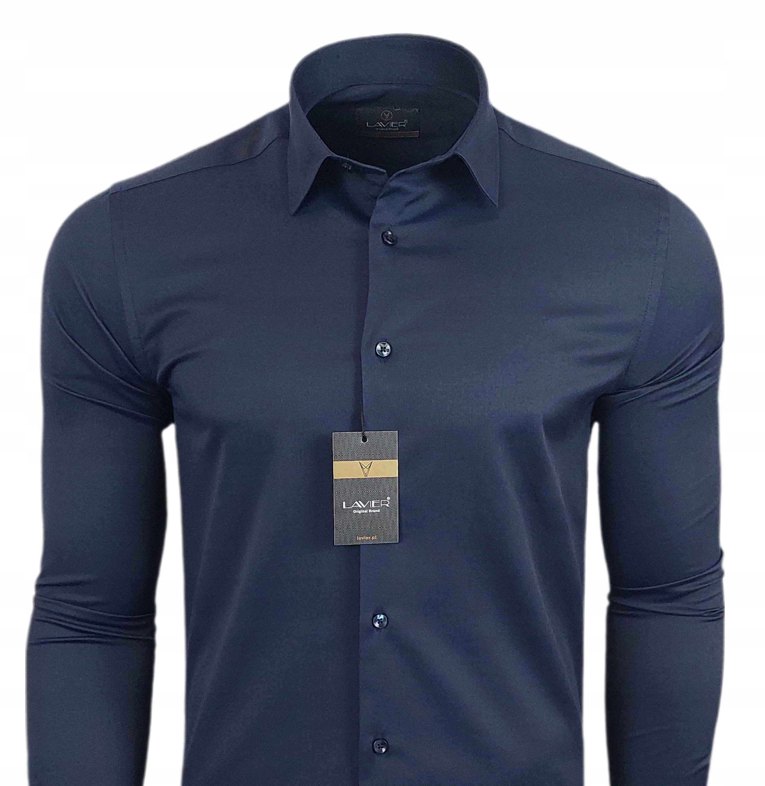 Koszula męska Granatowa dopasowana Lavier - SLIM FIT Bawełna Rozmiar L Rozmiar L