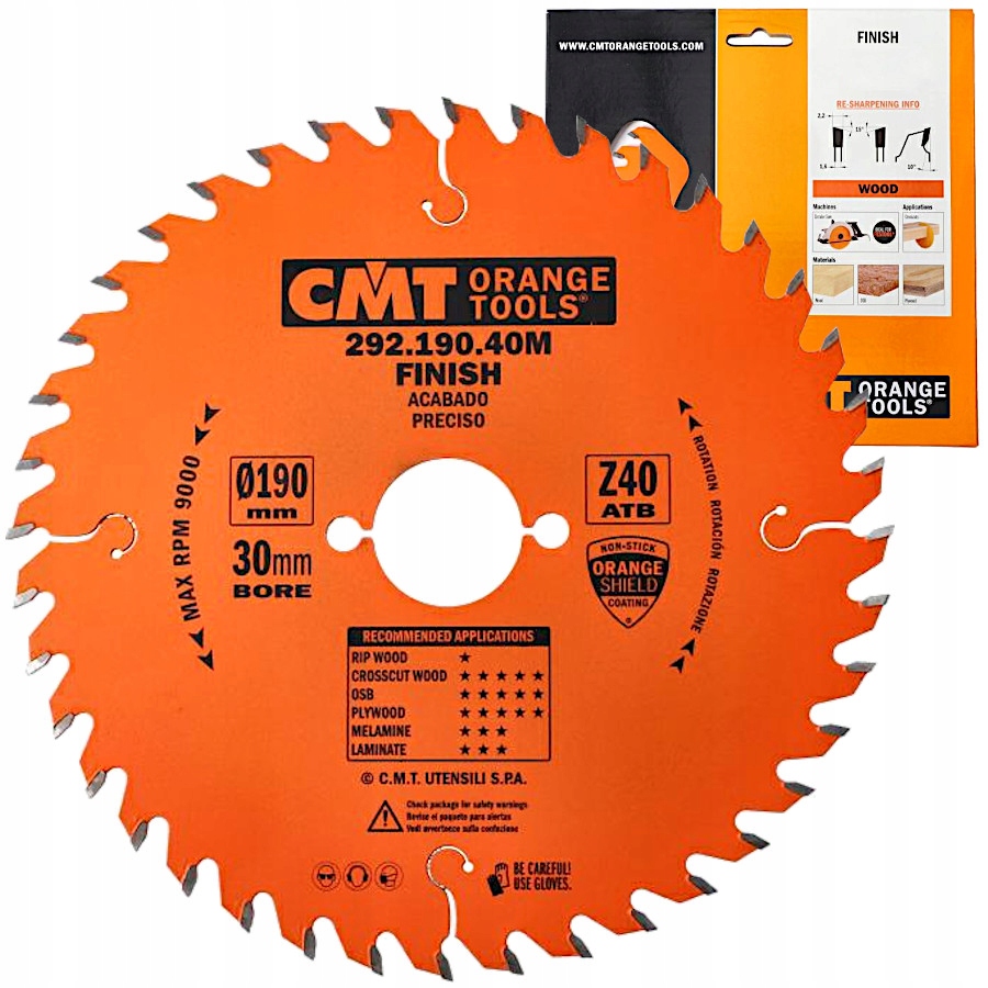 Cmt Tarcza do drewna laminatu Osb Mdf piła 190 x 30mm 40z widia 292.190.40M