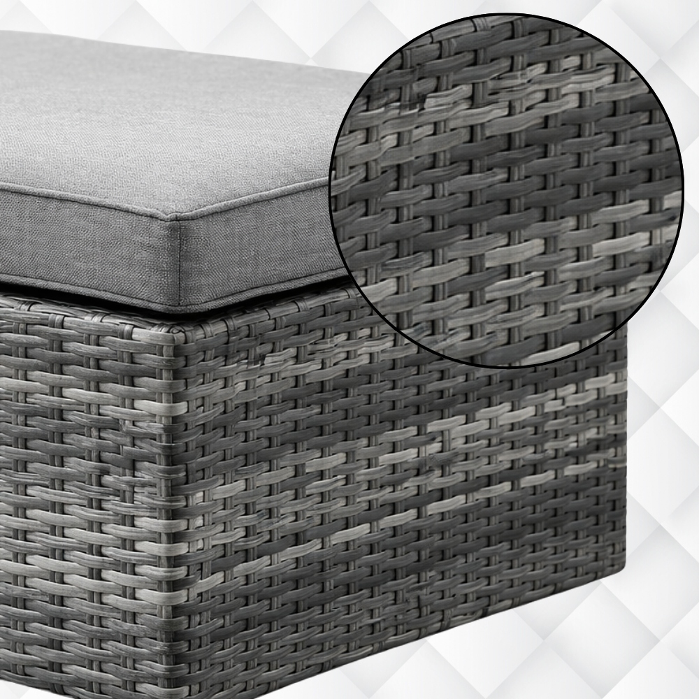 ZESTAW Mebli OGRODOWYCH Narożnik MODUŁOWY Fotel Stolik Podnóżek Rattan Kolor szary